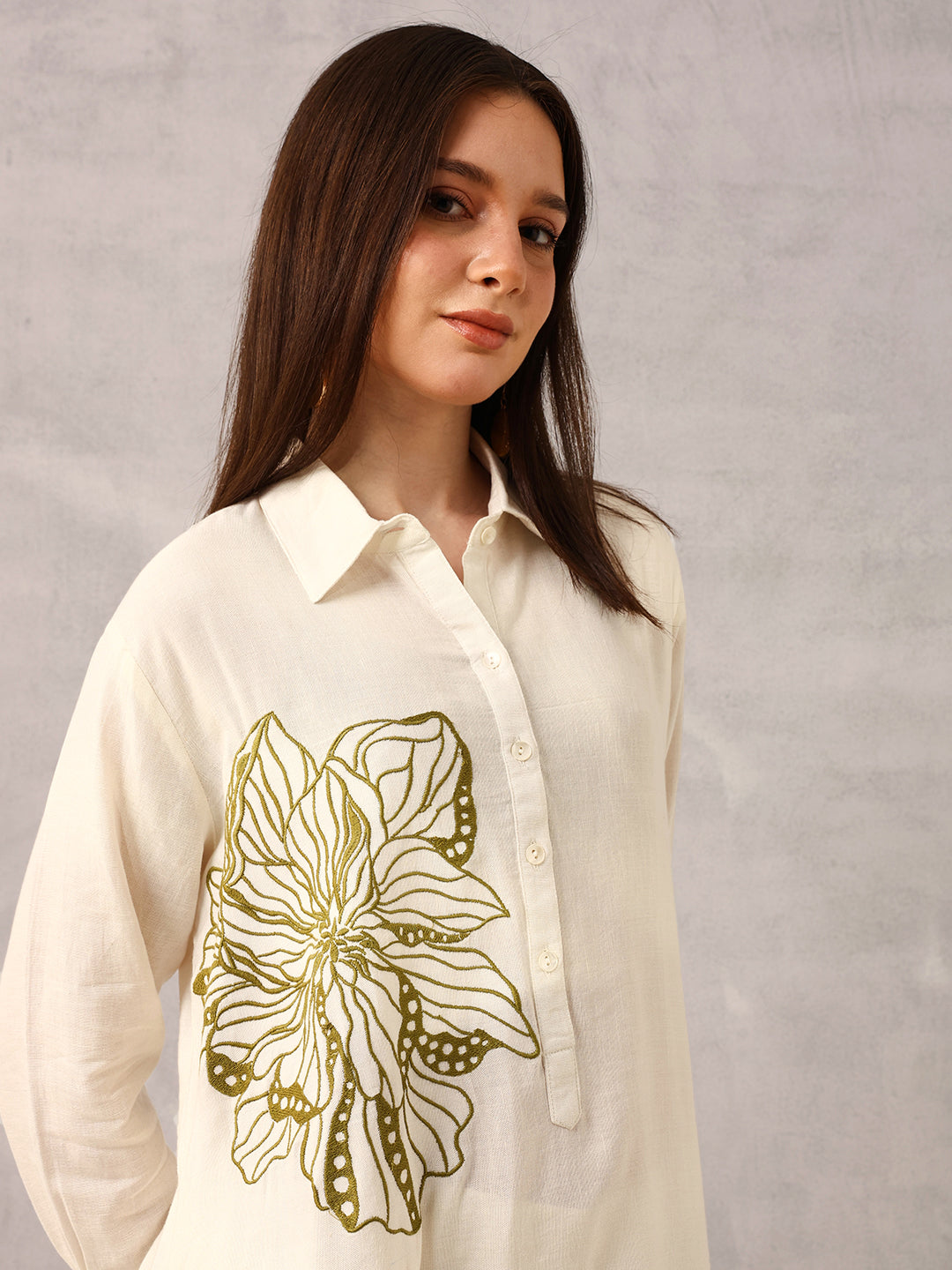 Ishin Off White Smart Workwear Embroidered Kurta with Palazzo