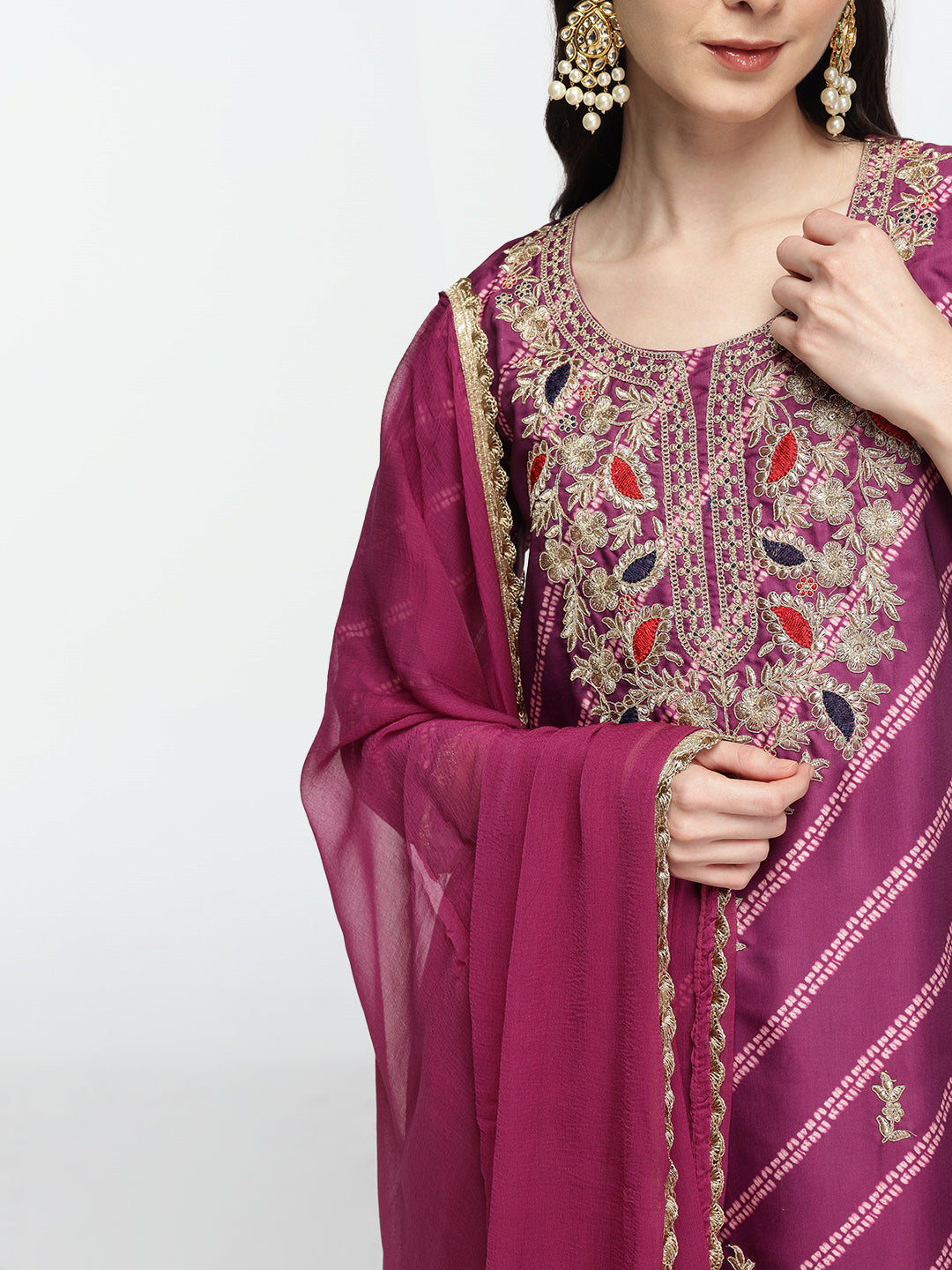 Graceful Purple Poly Silk Zari Embroidered Straight Fit  Kurta Set with dupatta