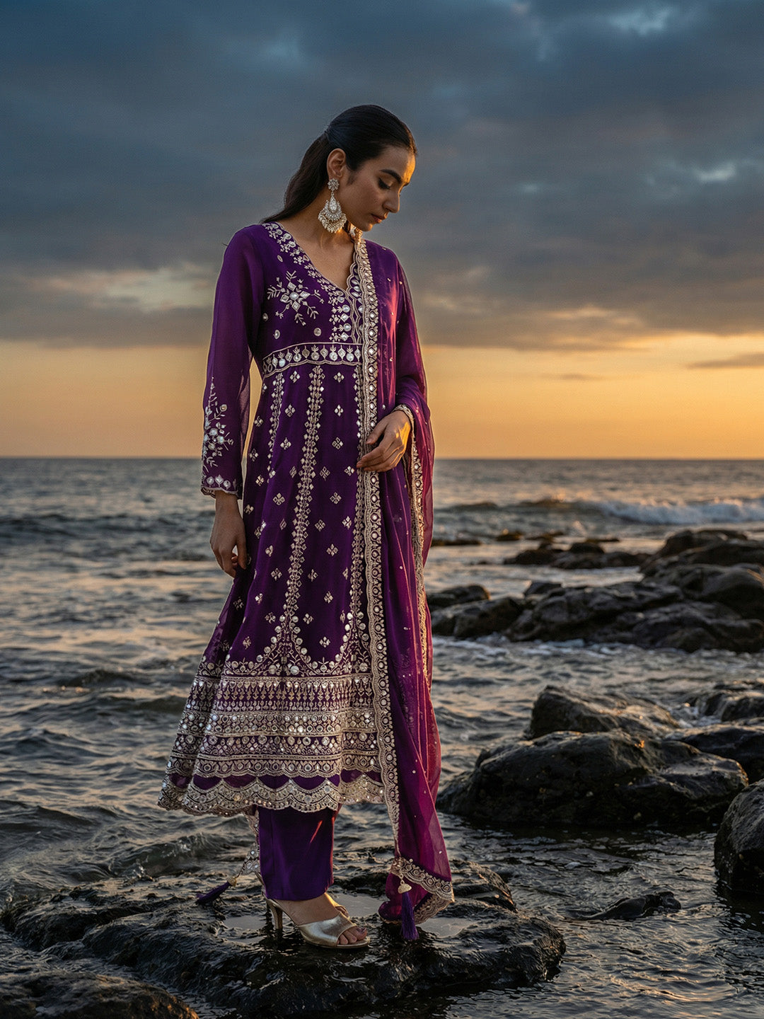 Rich Purple Embroidered Anarkali Kurta sets
