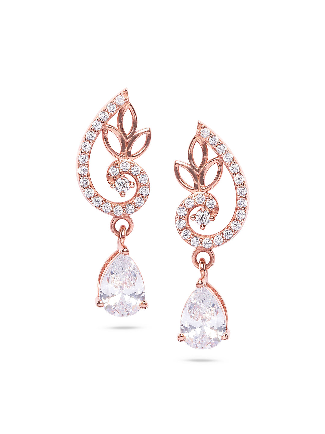 925 Silver Rose Gold Plated Zircon Drop Earring