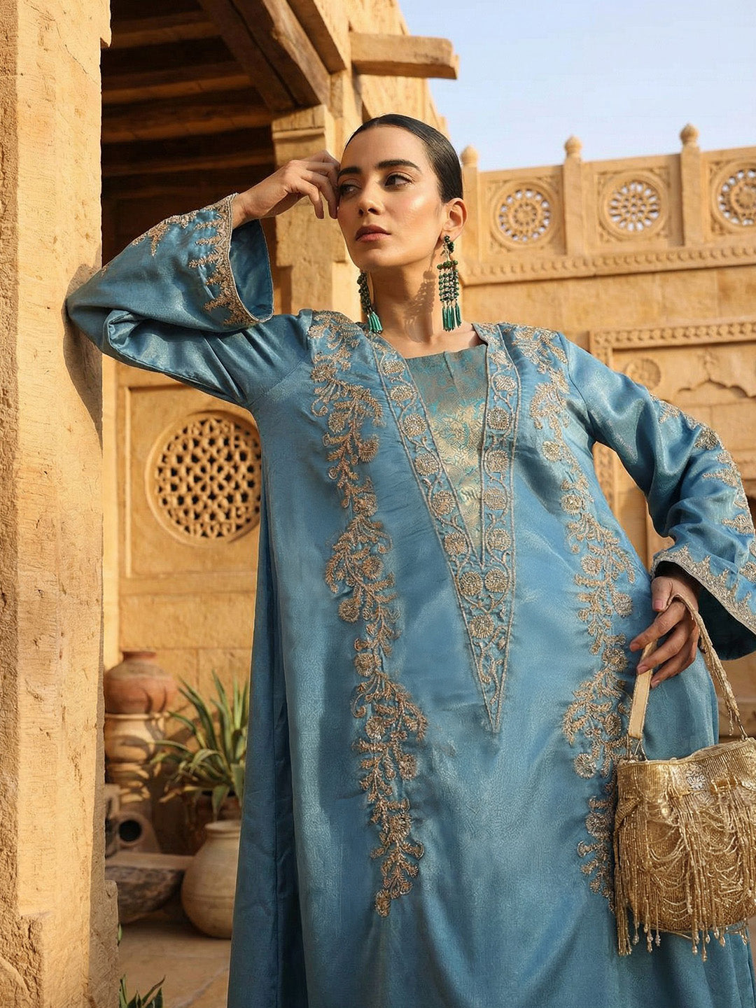 Rich Blue Relaxed  Embroidered Abaya