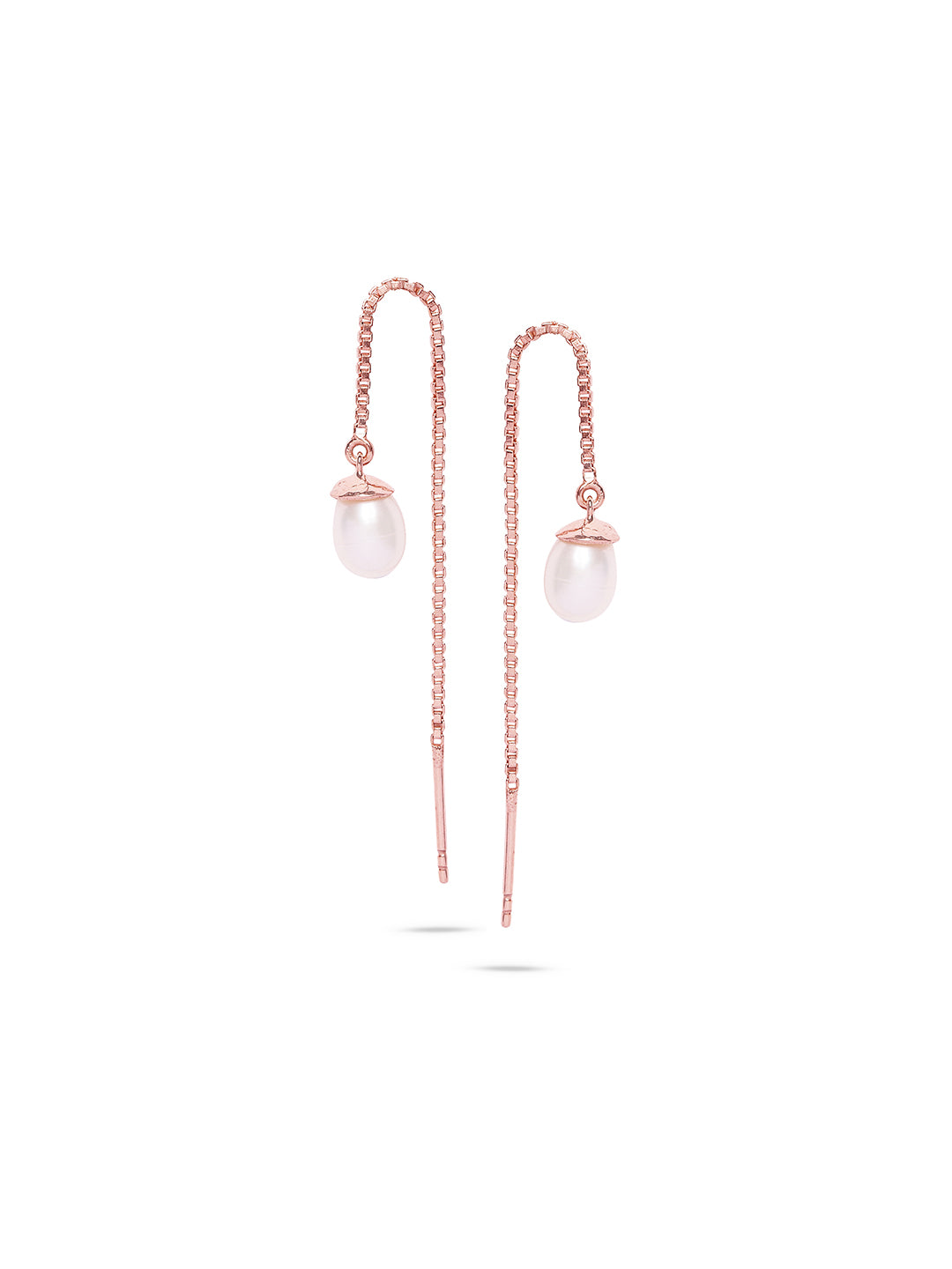 925 Silver Rose Gold Plated Pearl Threader Earrings