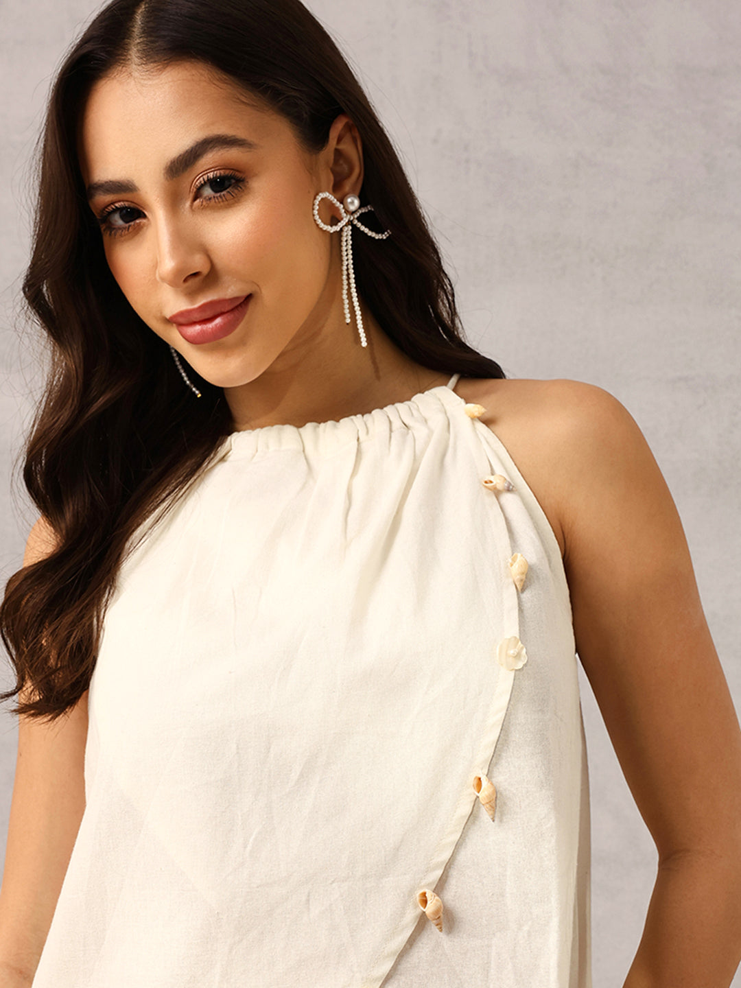 Ishin Off White Layered Top with Shells Embellishment