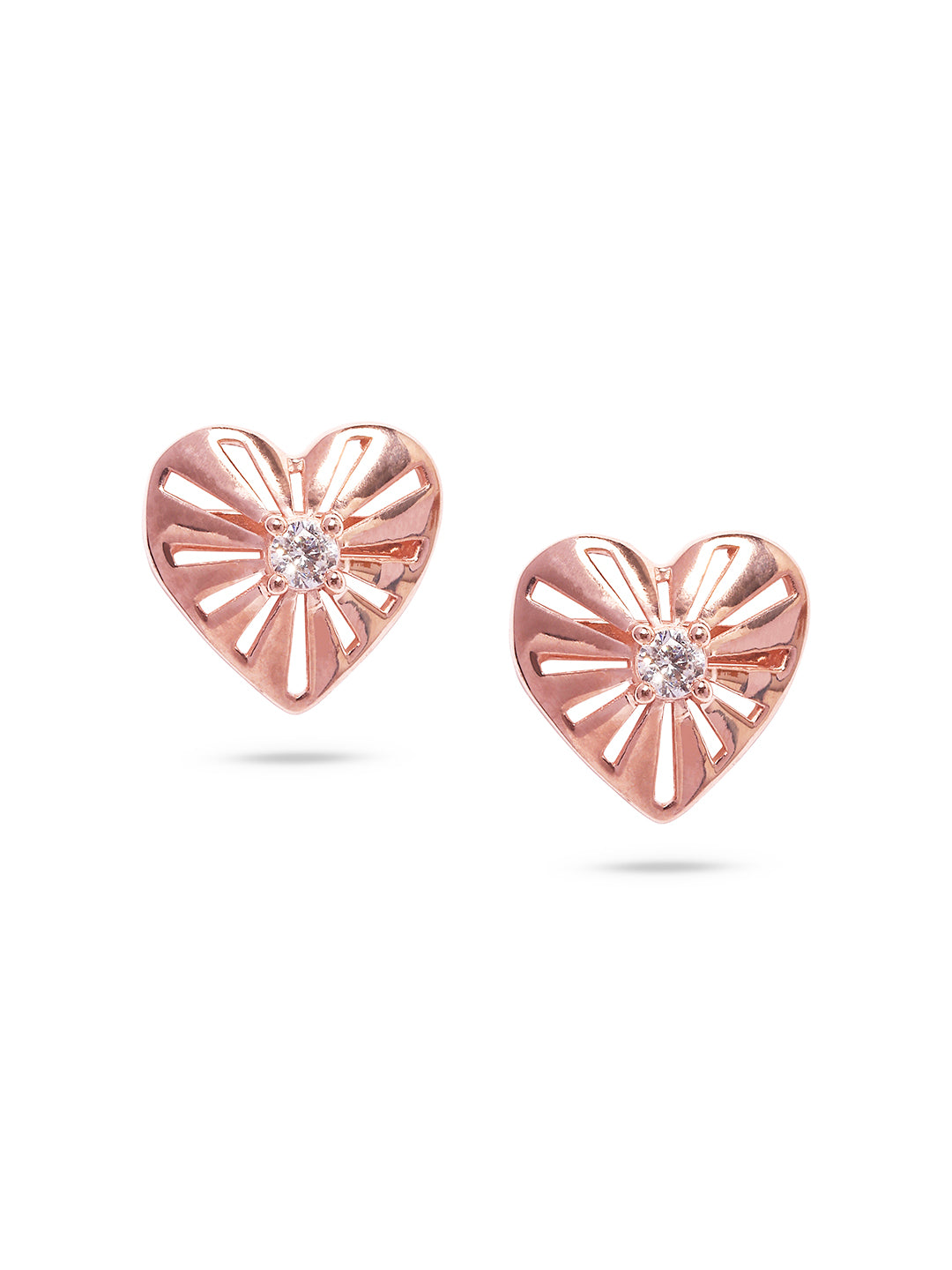 925 Silver Rose Gold Plated Zircon Heart Stud Earrings