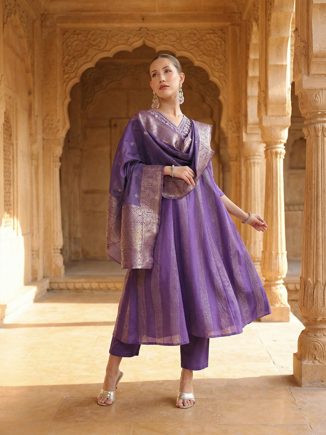 Rich Purple Embroidered A- Line Kurta sets