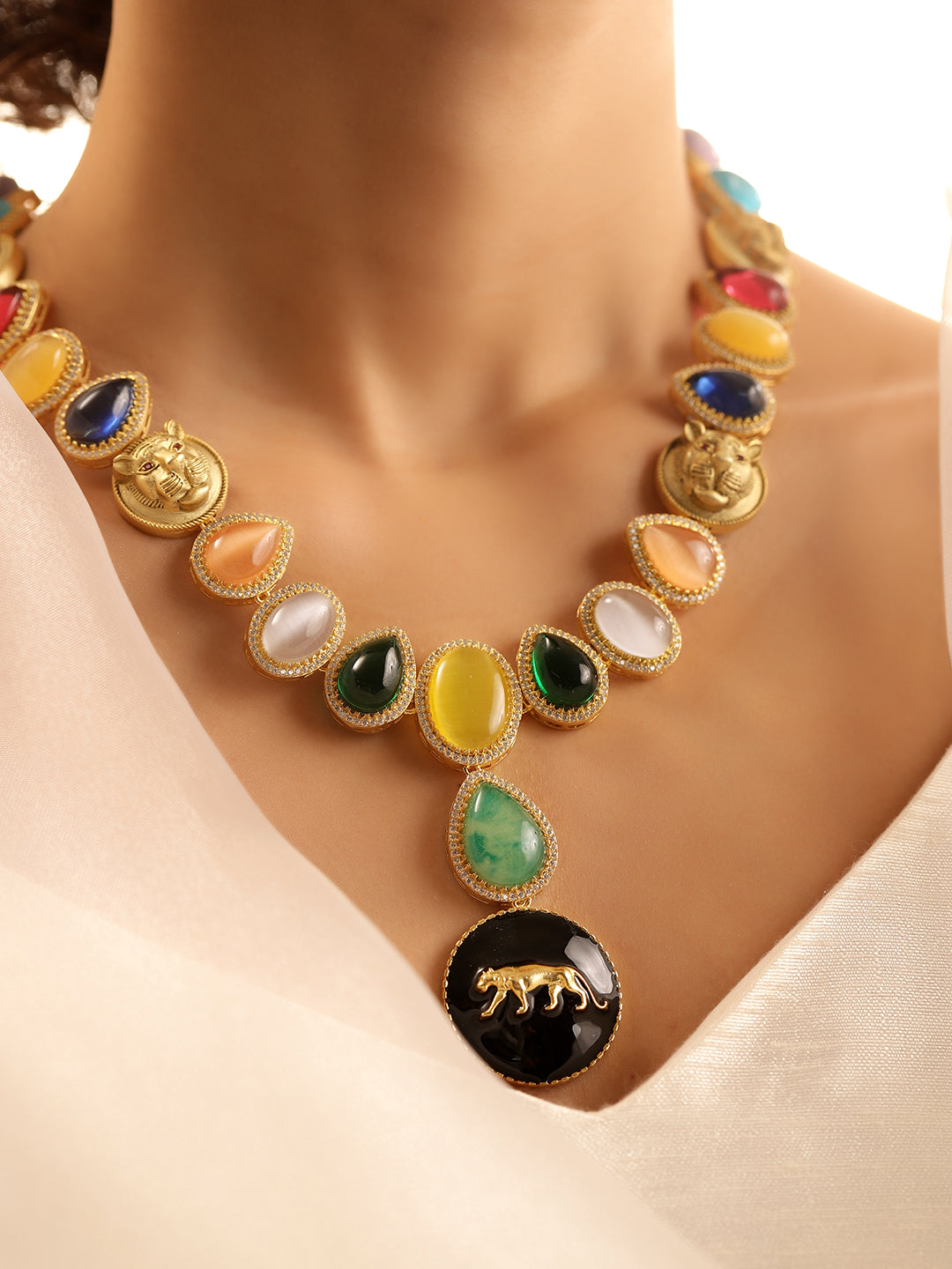 Multi Colour Gold Plated Jewellery Set