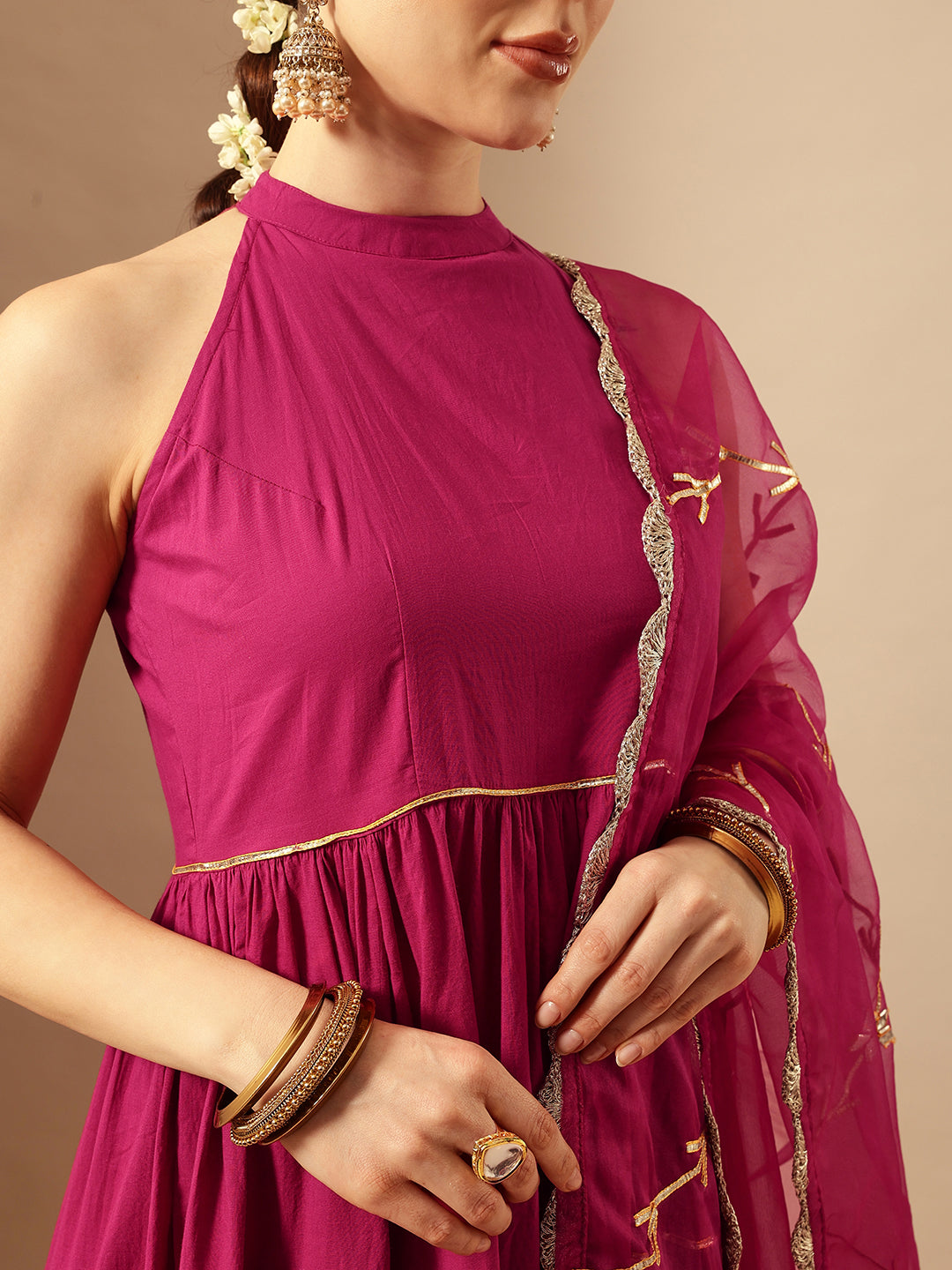 Comfy Rani Pink Organza Embroidered Anarkali Kurta Sets
