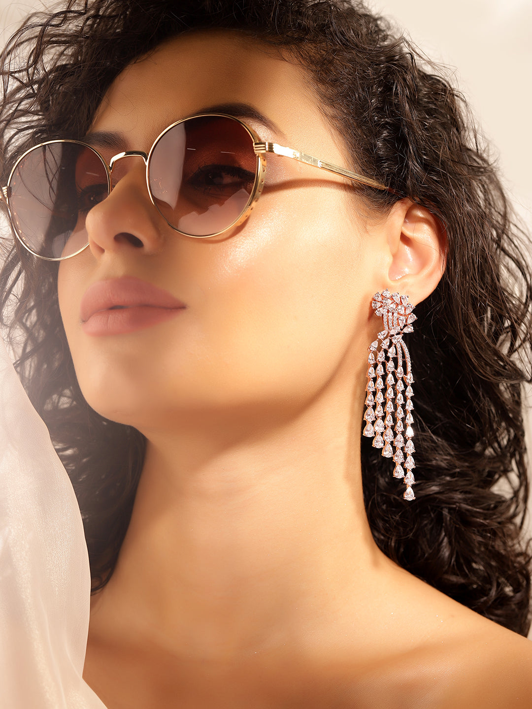 White Colour Rose Gold Plated AD Drop Earring