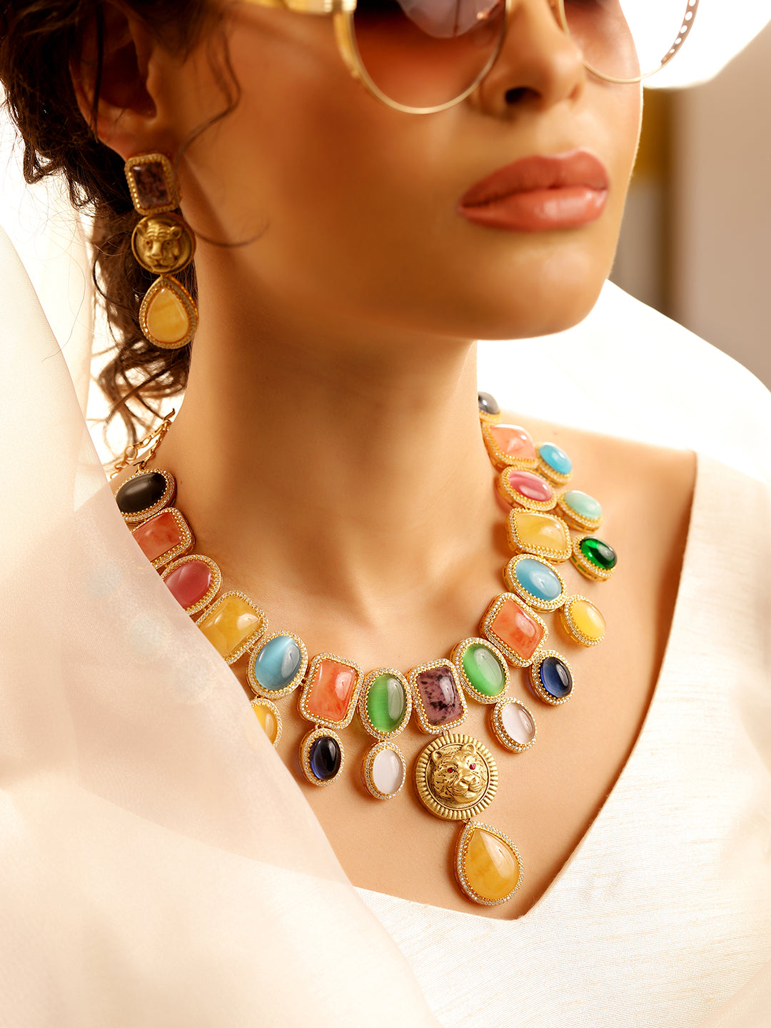 Multi Colour Gold Plated Jewellery Set