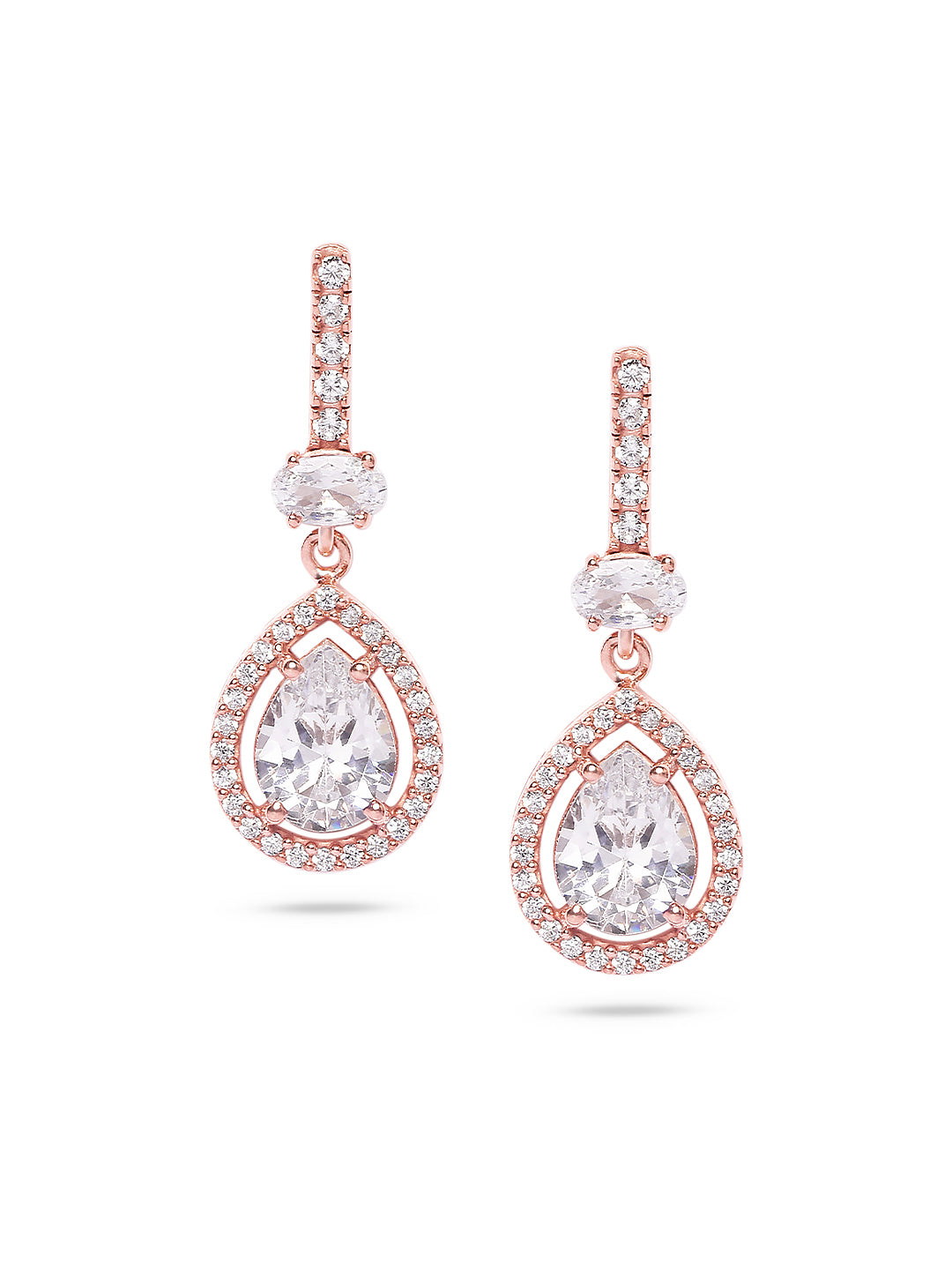 925 Silver Rose Gold Plated Zircon Drop Earring
