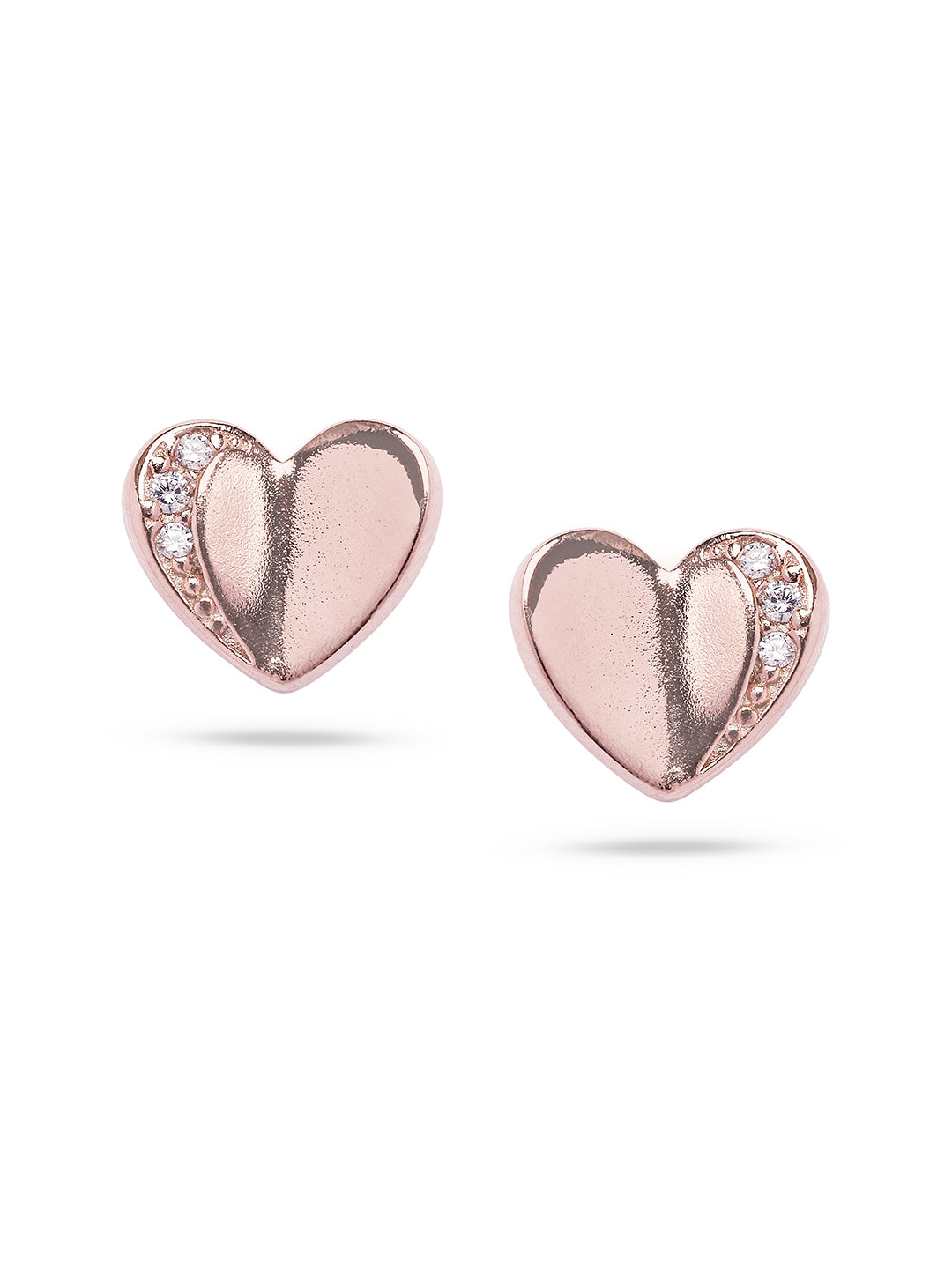 925 Silver Rose Gold Plated Zircon Heart Stud Earring