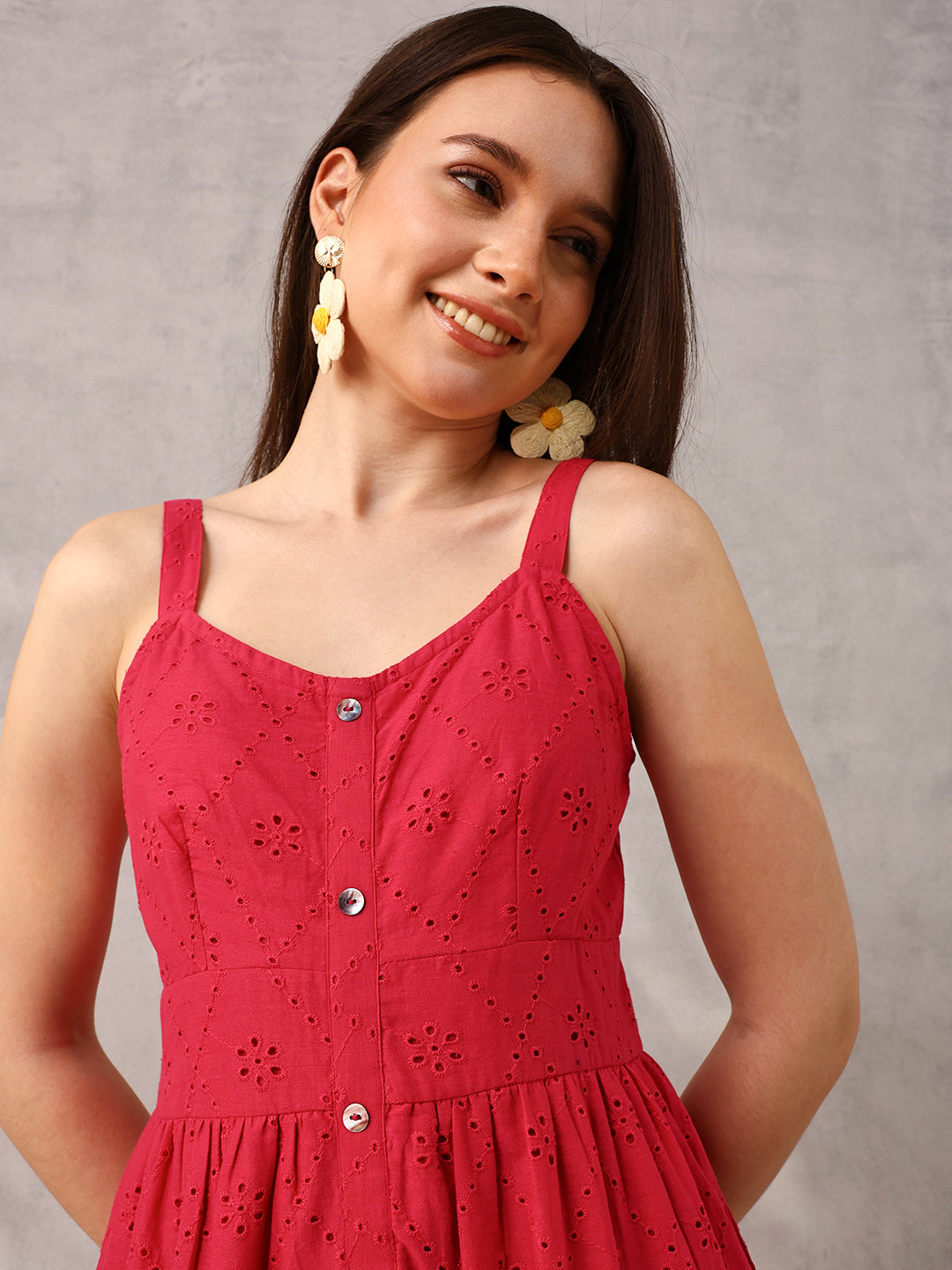 Pink Smart  Casual Schiffli Maxi Dress