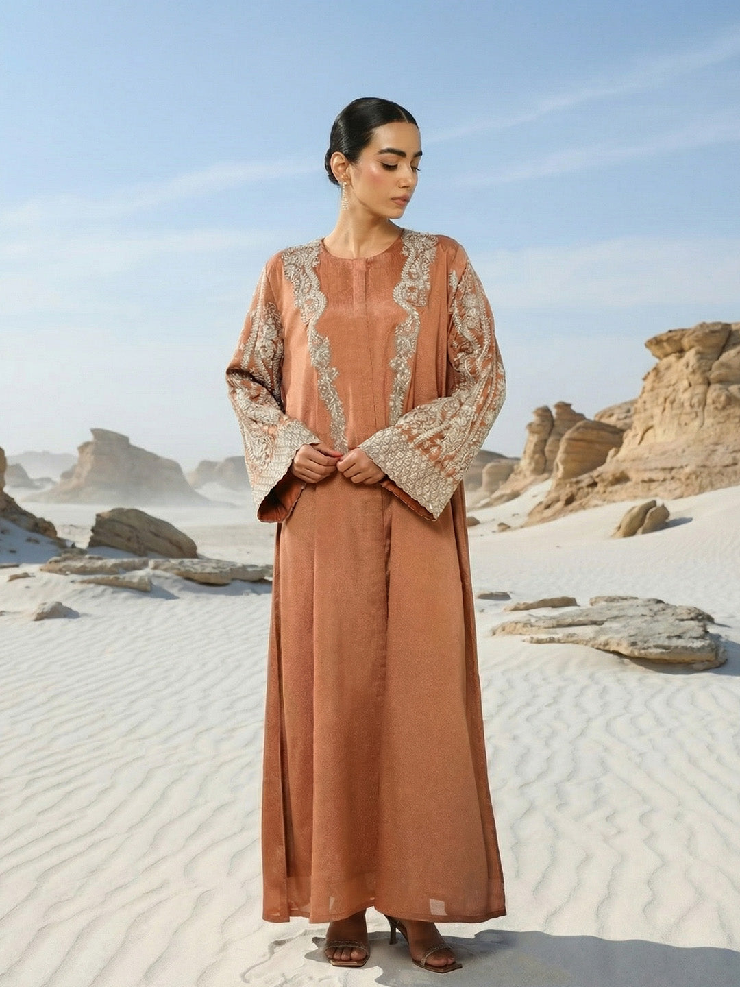 Rich Rust Relaxed  Embroidered Abaya