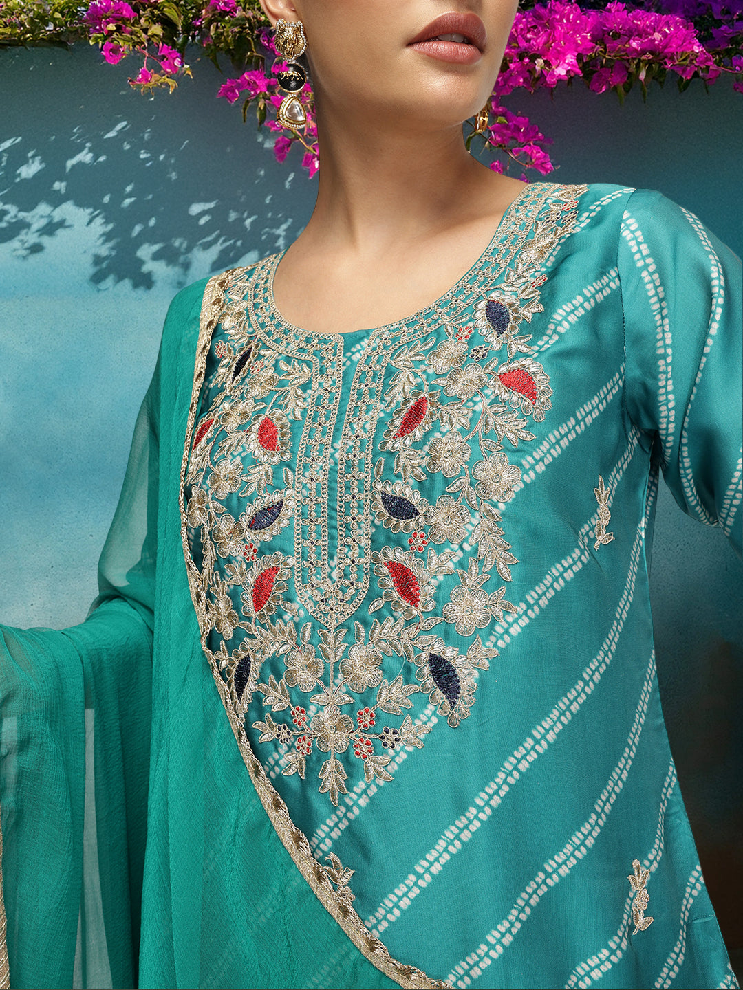 Graceful Green Poly Silk Zari Embroidered Straight Fit  Kurta Set with dupatta
