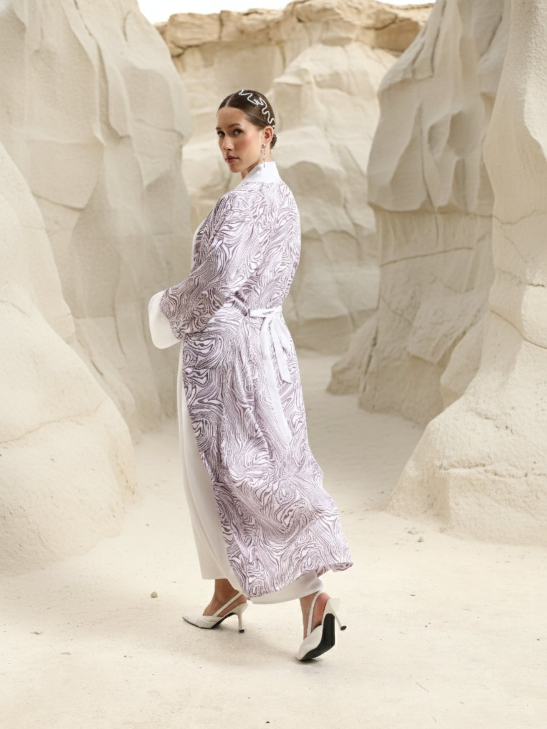 Rich Mauve Relaxed Abaya with Hijab in Georgette