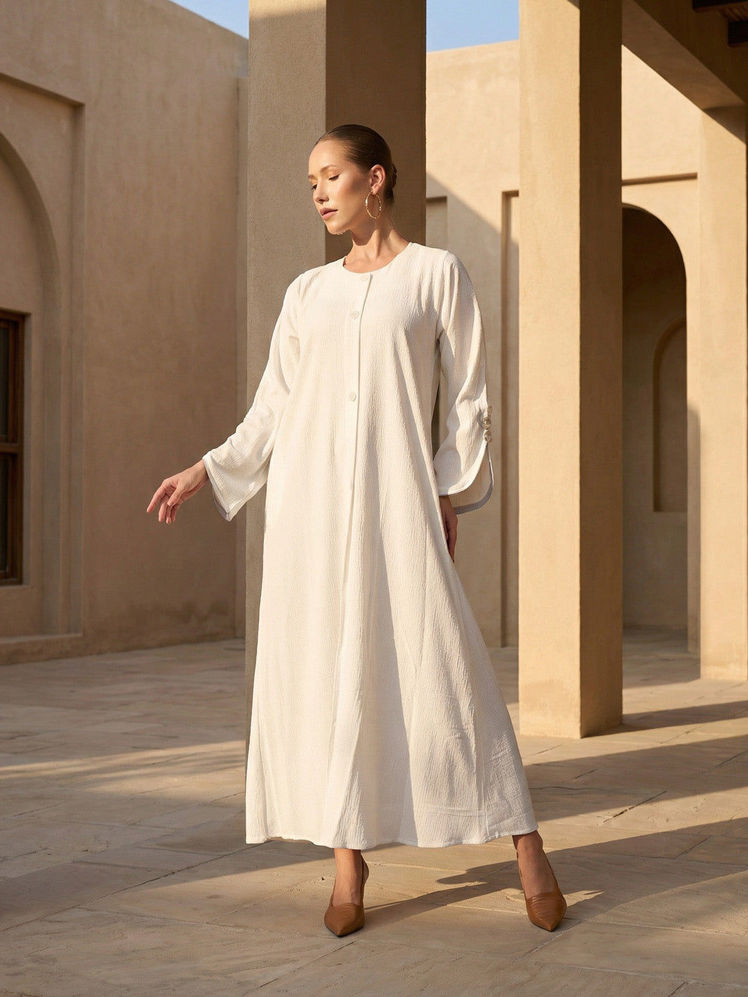 Rich White Relaxed Abaya With Hijab