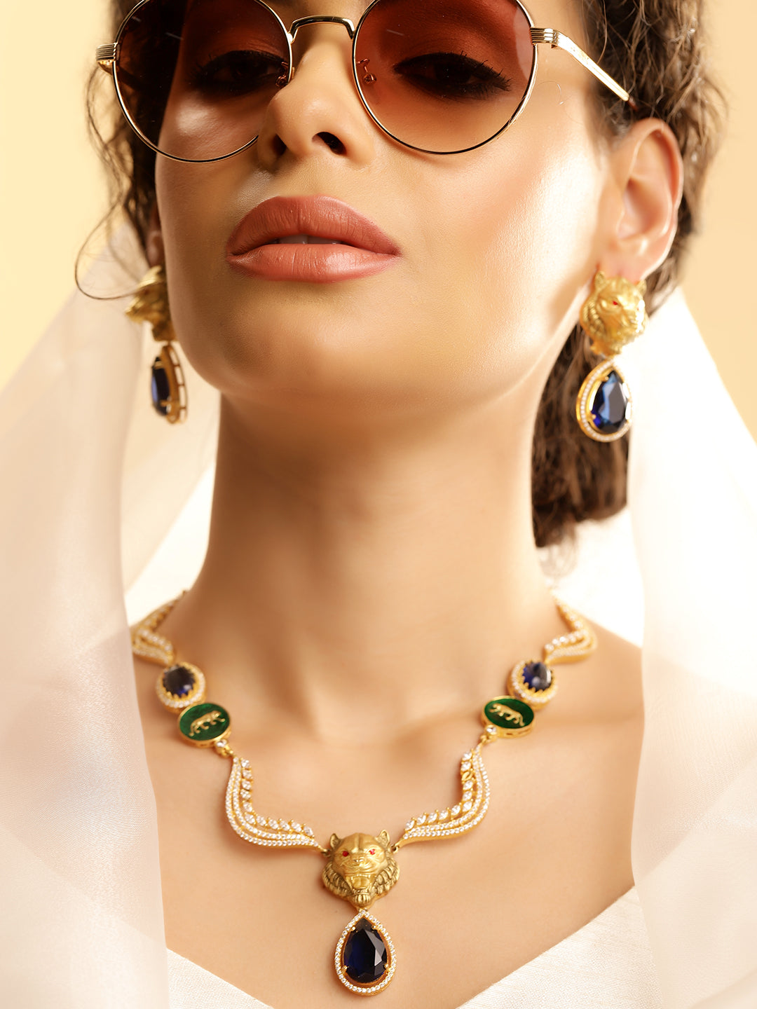 Multi Colour Gold Plated AD Jewellery Set