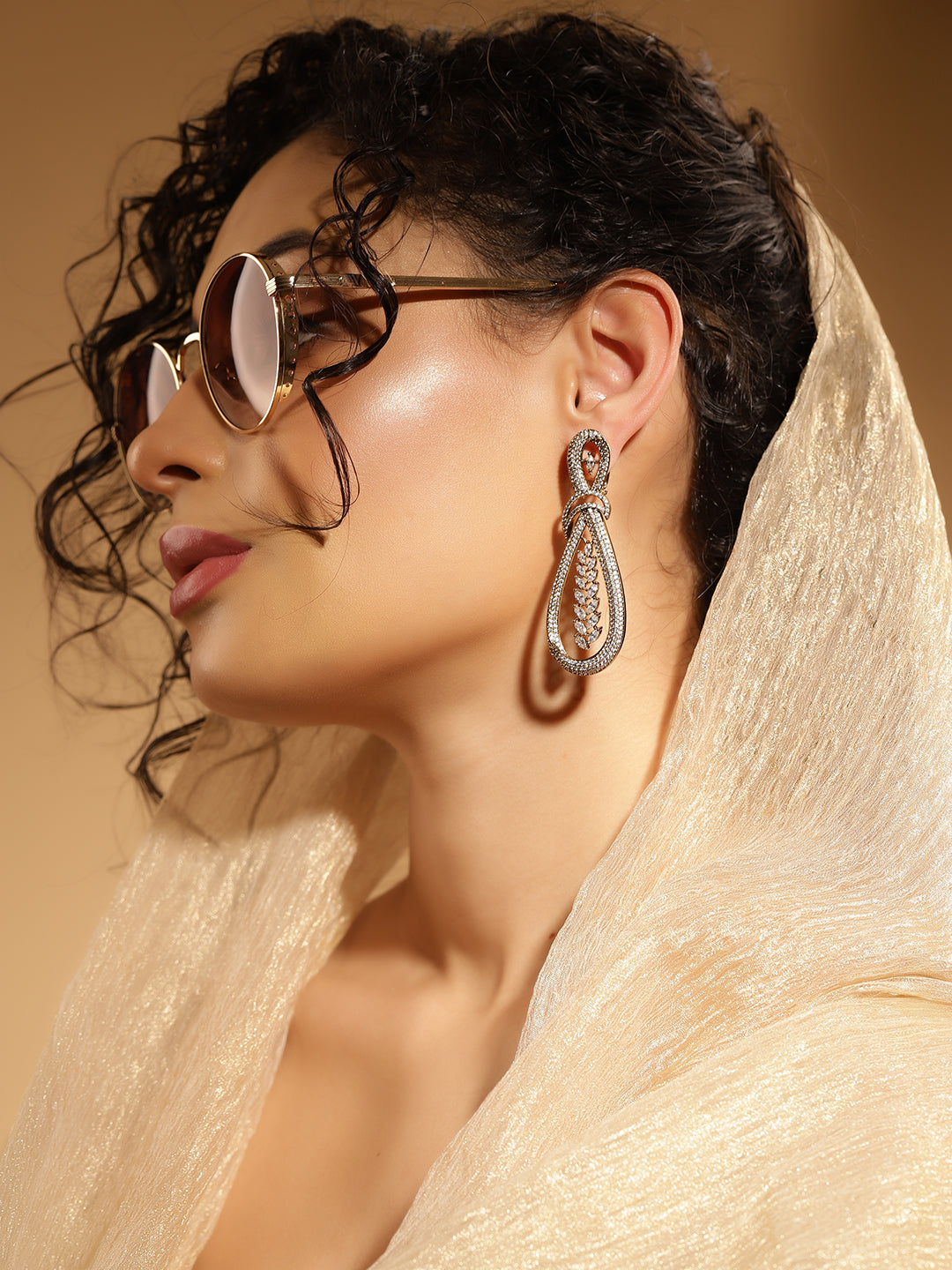 White Colour Gold Plated AD Drop Earring