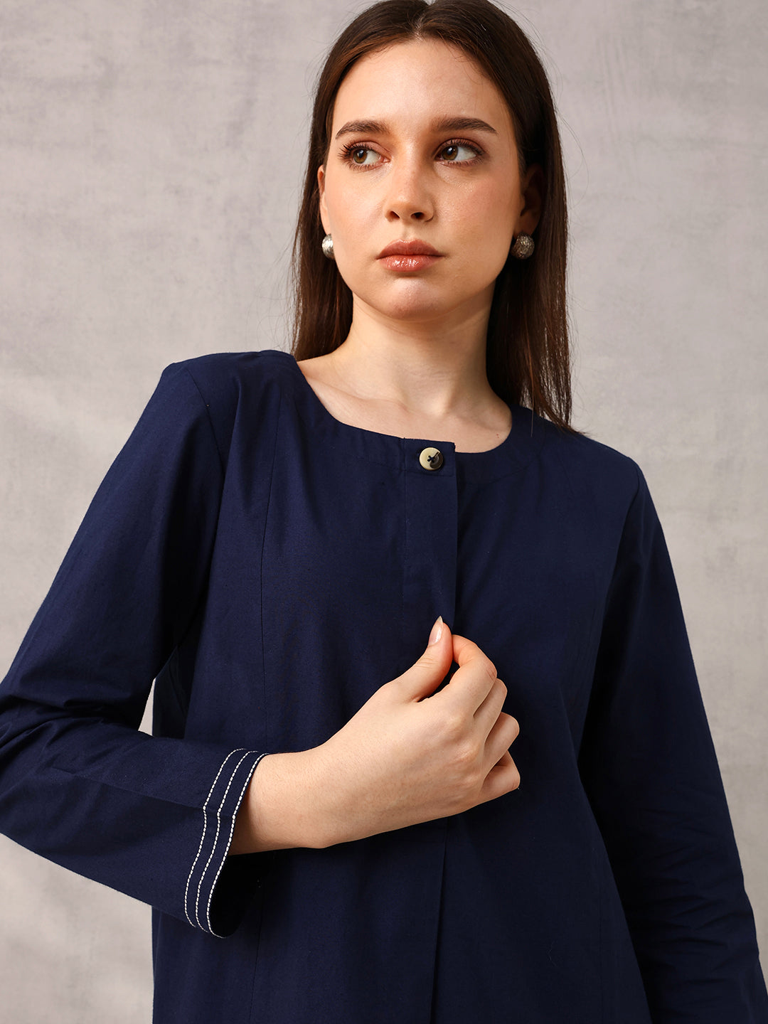 Navy Workwear  Tailored Solid Kurta with Trouser