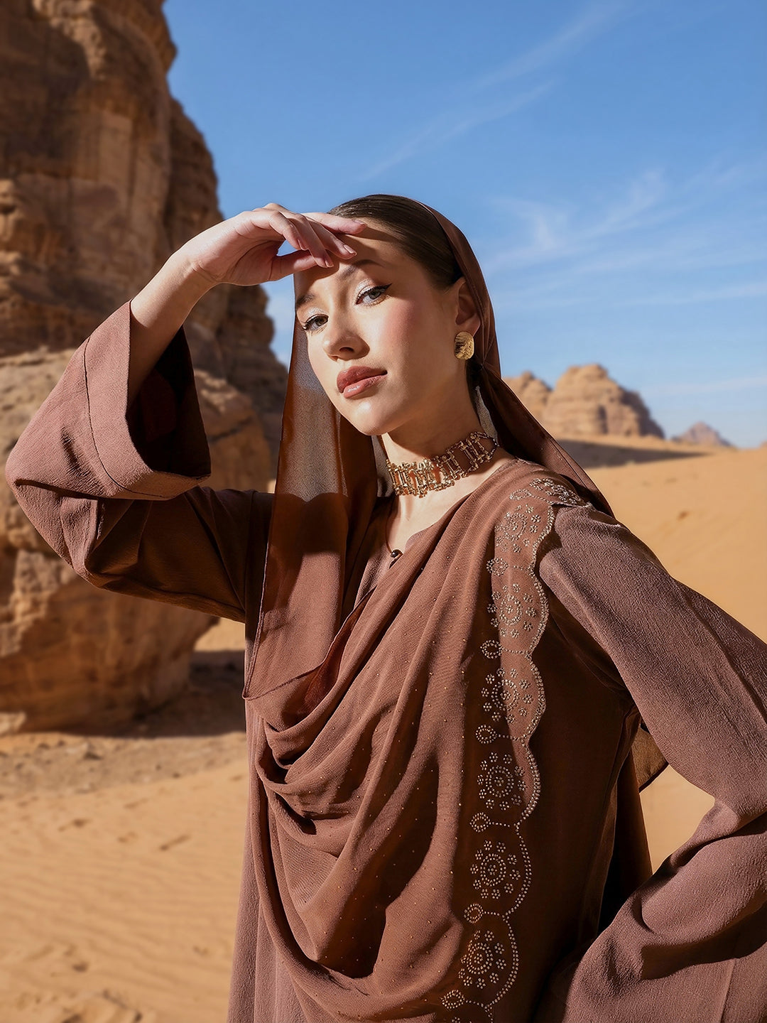 Rich Poly Georgette Embellished Regular Abaya with Hijab