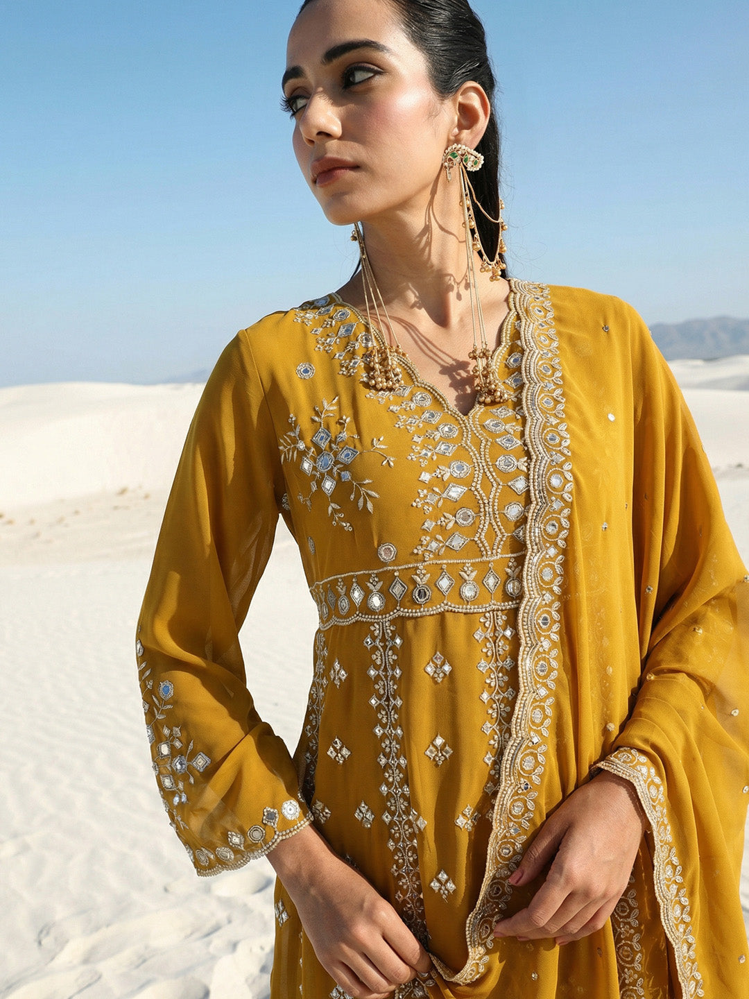 Rich Mustard Embroidered Anarkali Kurta sets