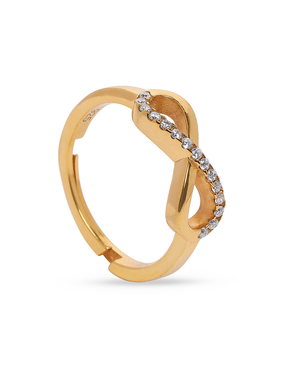 925 Silver Gold Plated Zircon Infinity Ring