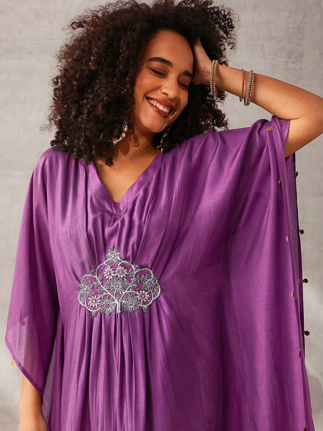 Rich Purple Silk Blend Ombre with Embroidered Kaftan