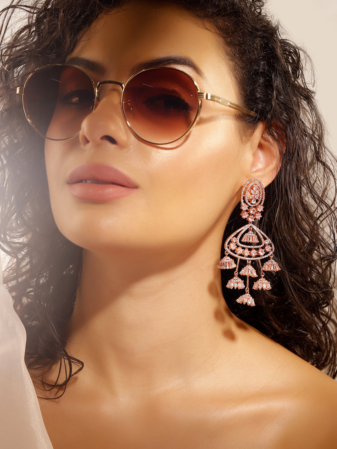 White Colour Rose Gold Plated AD Drop Earring