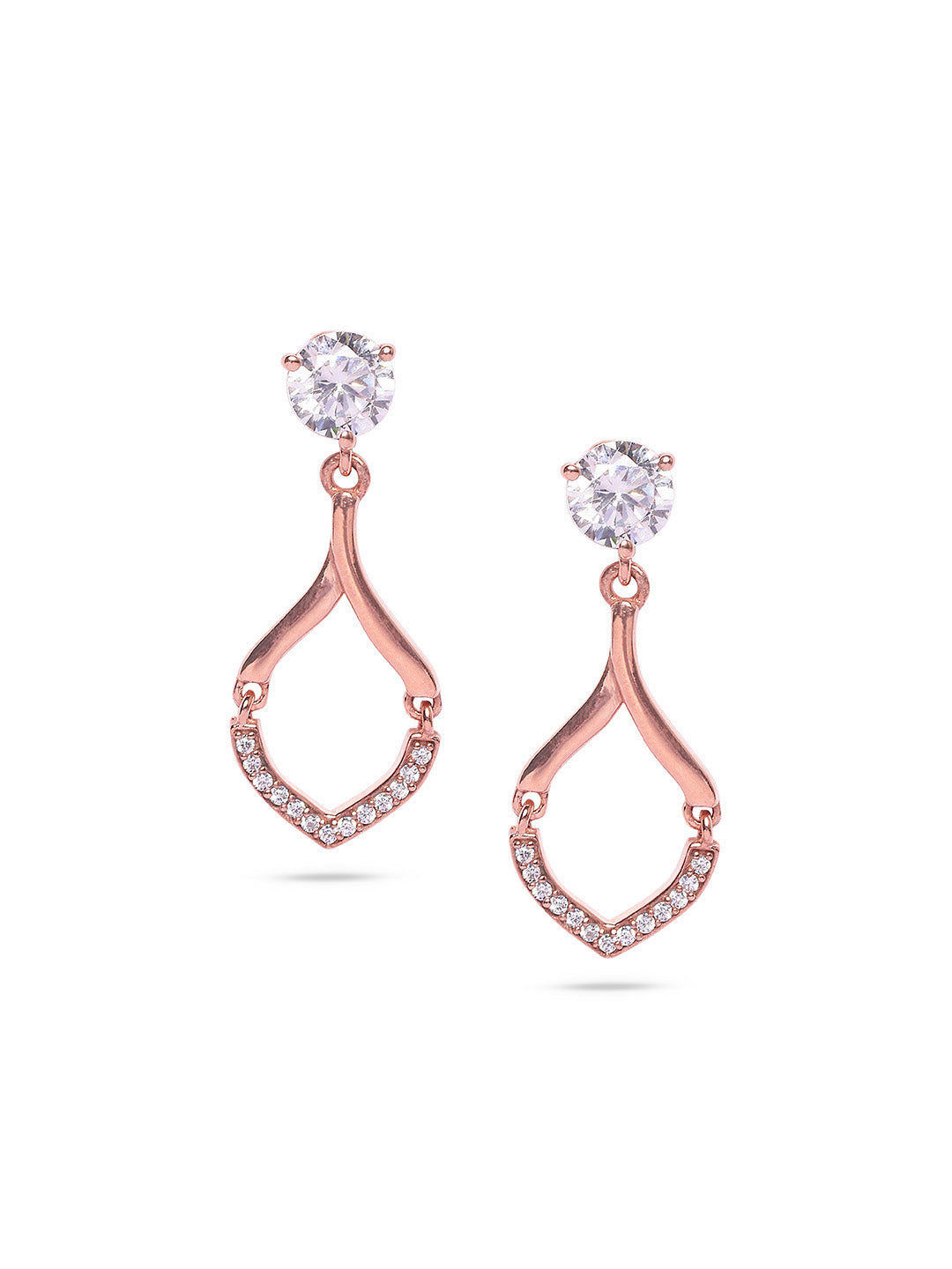 925 Silver Rose Gold Plated Zircon Drop Earrings