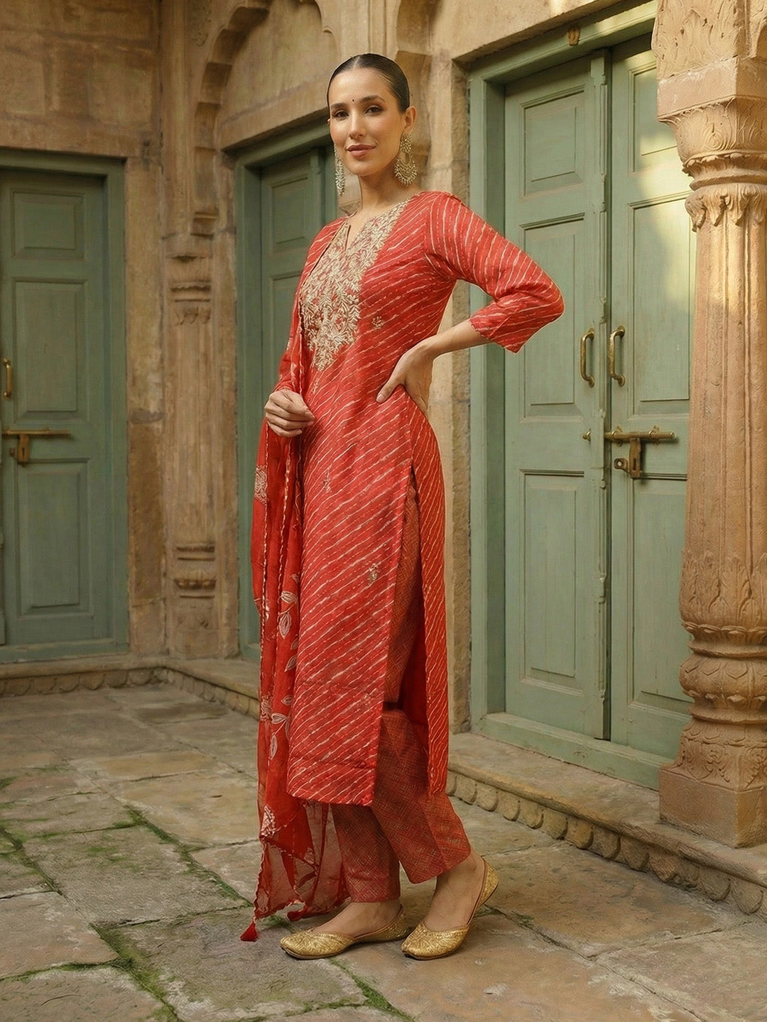 Comfy Orange Ananda Embroidered Kurta sets