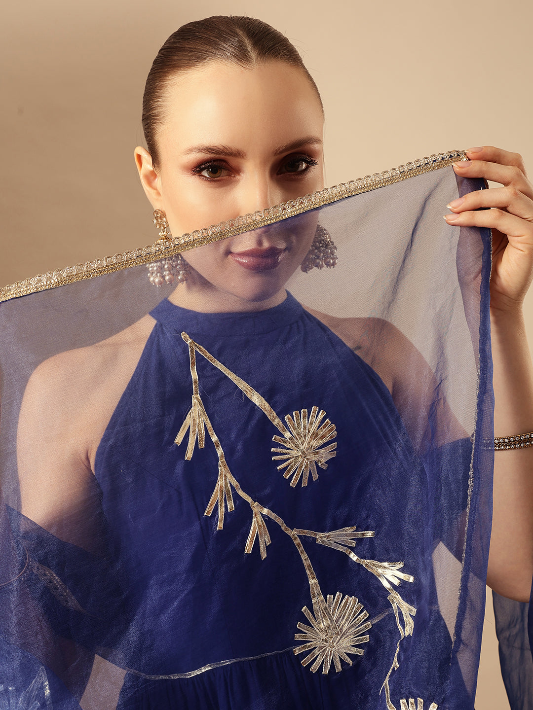 Comfy Royal Blue Organza Embroidered Anarkali Kurta Sets
