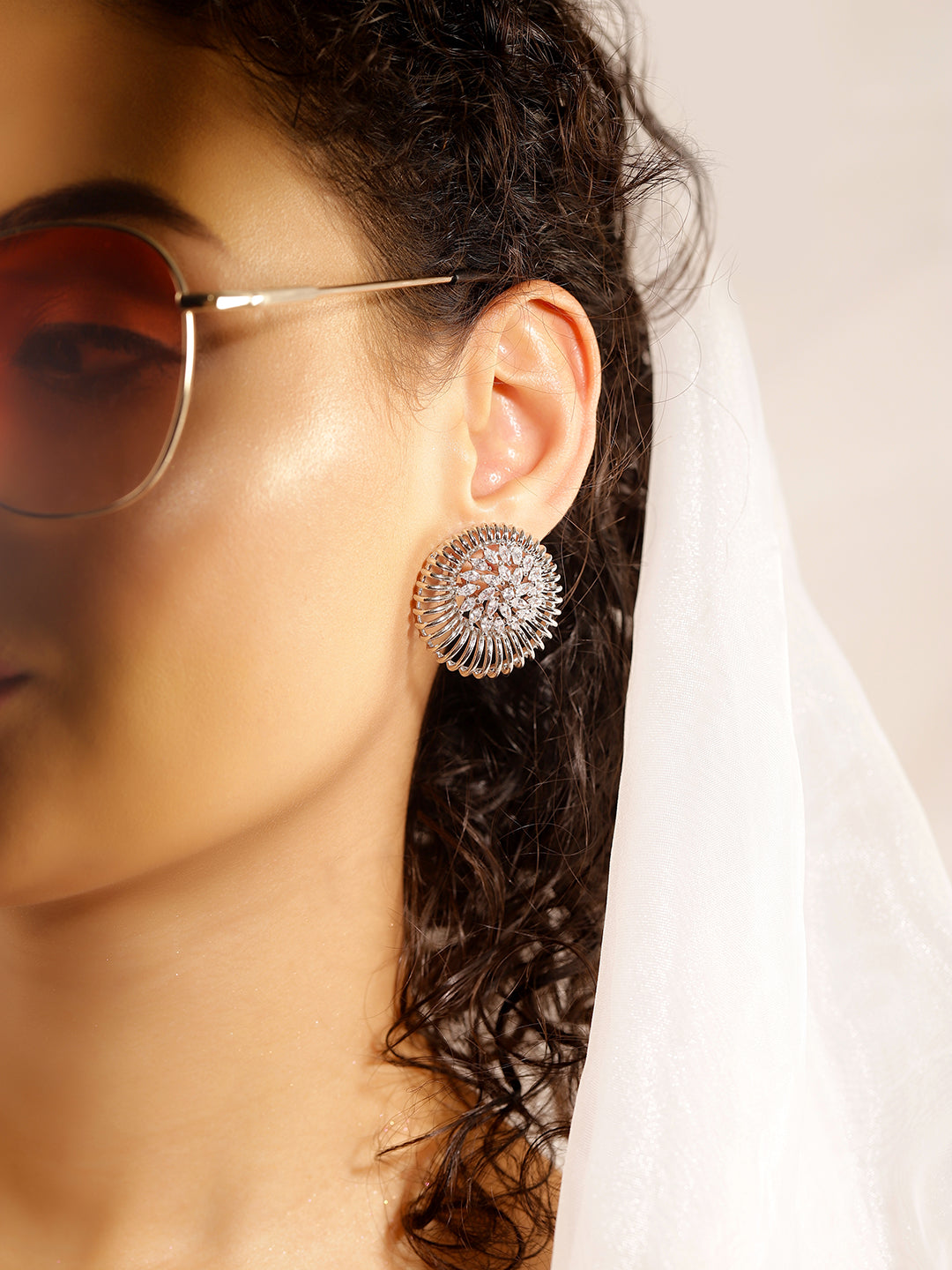 White Colour Silver Plated AD Studs Earring