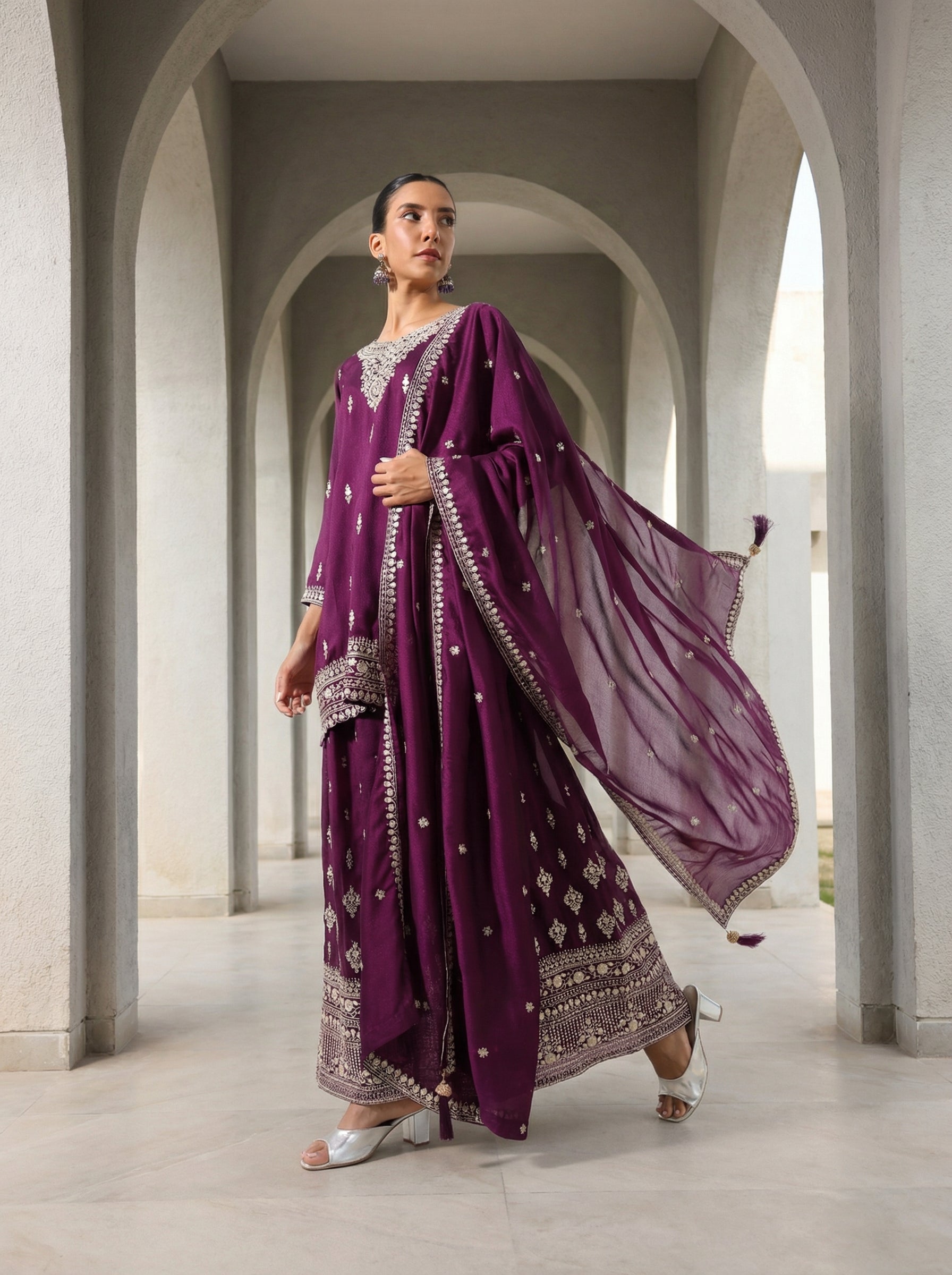 Rich Purple Embroidered  kurta set