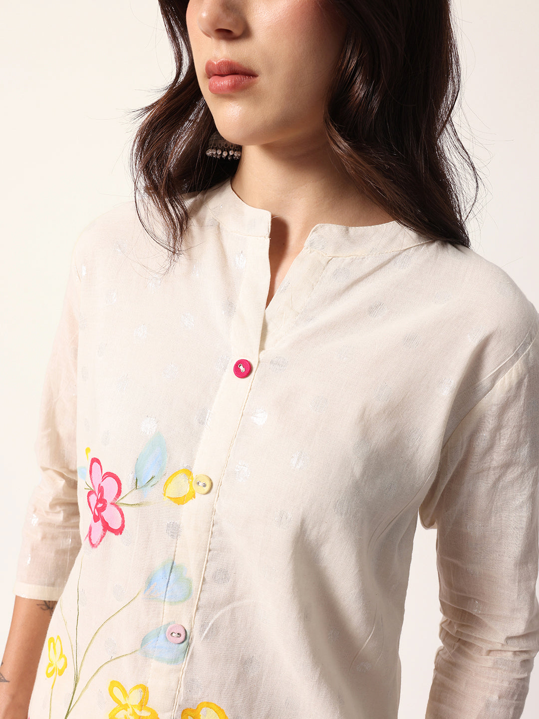 Comfy OffWhite Cotton handpainted Straight Fit co-ord set