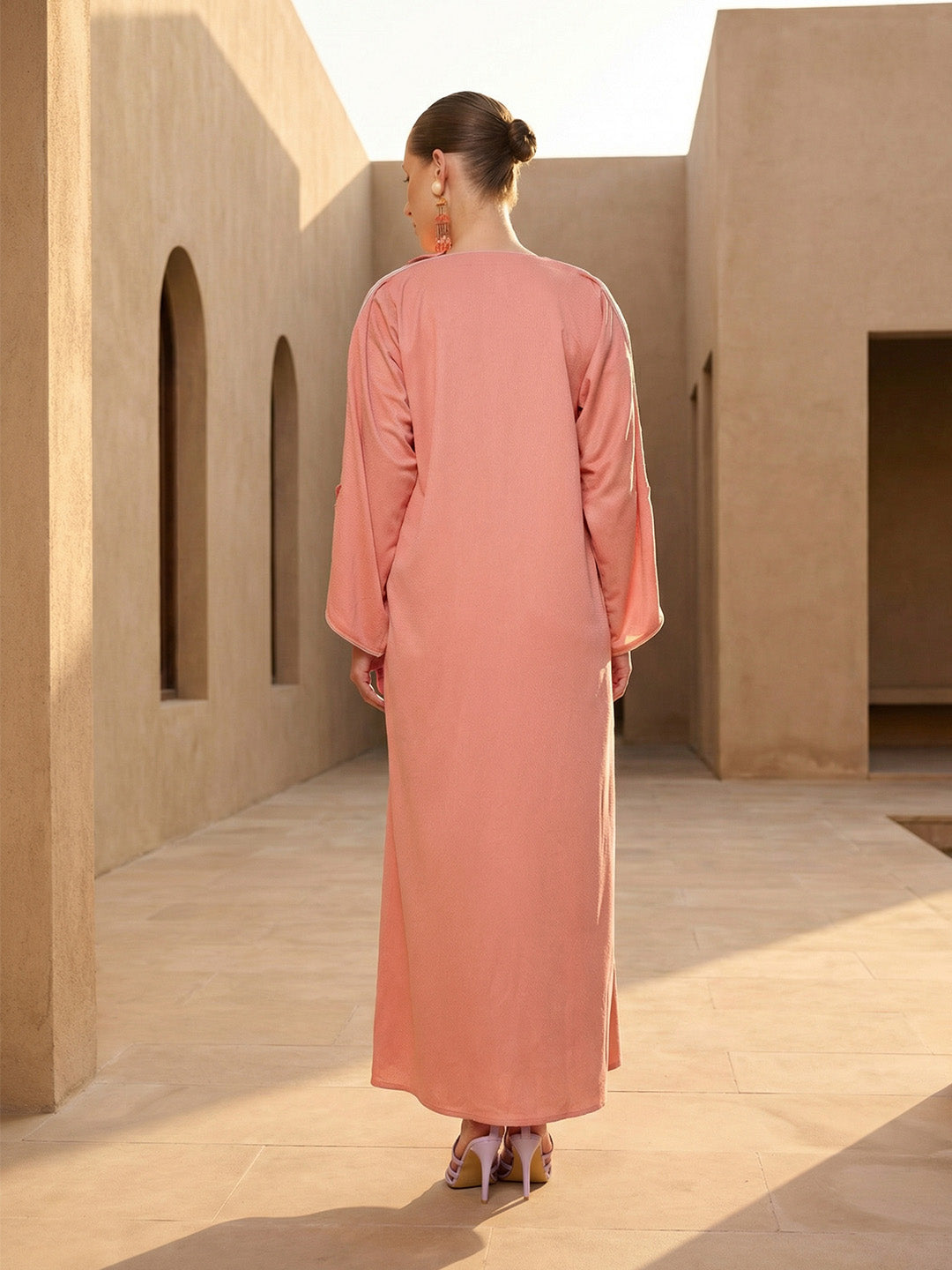 Rich Peach Relaxed Abaya With Hijab