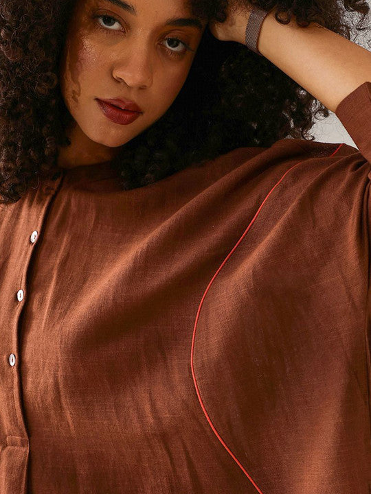 Ishin Comfy Brown Poplin Solid Relaxed Fit Co-ord set