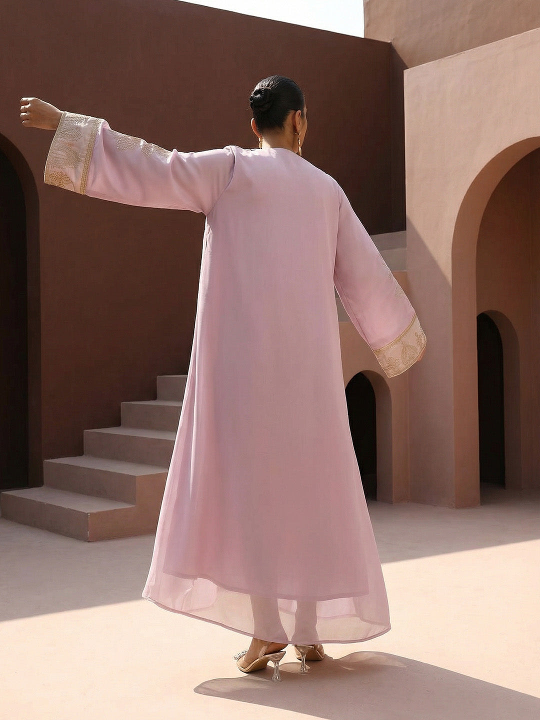 Rich Embroidered Woven Lilac Abaya