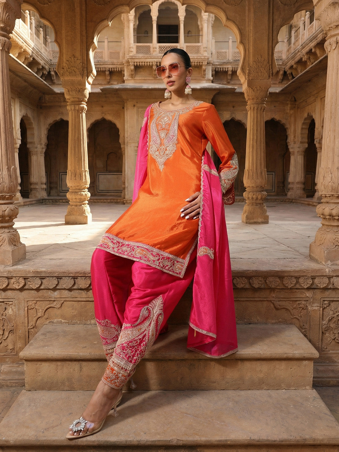 Rich Orange  Straight Kurta sets
