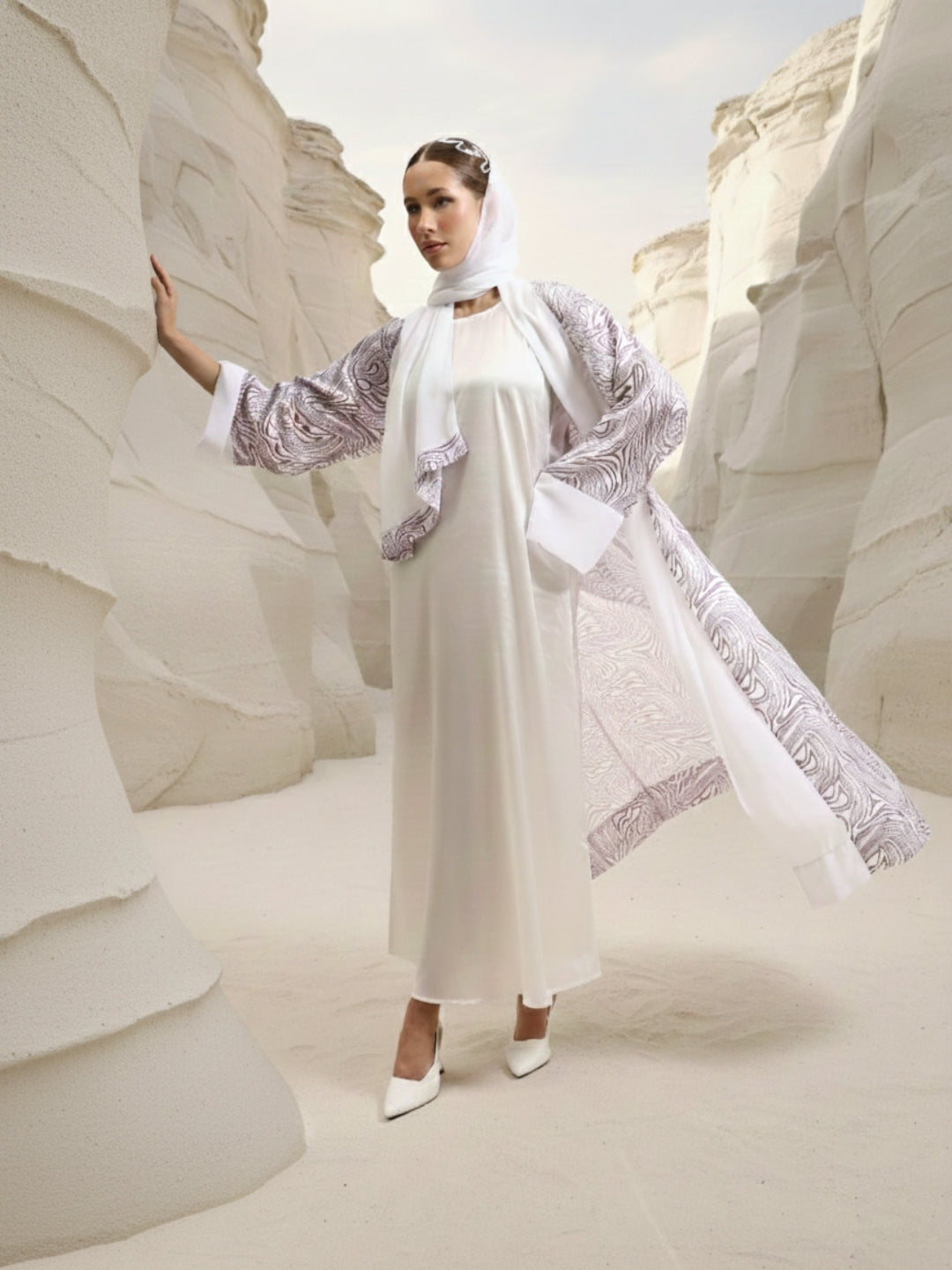 Rich Mauve Relaxed Abaya with Hijab in Georgette