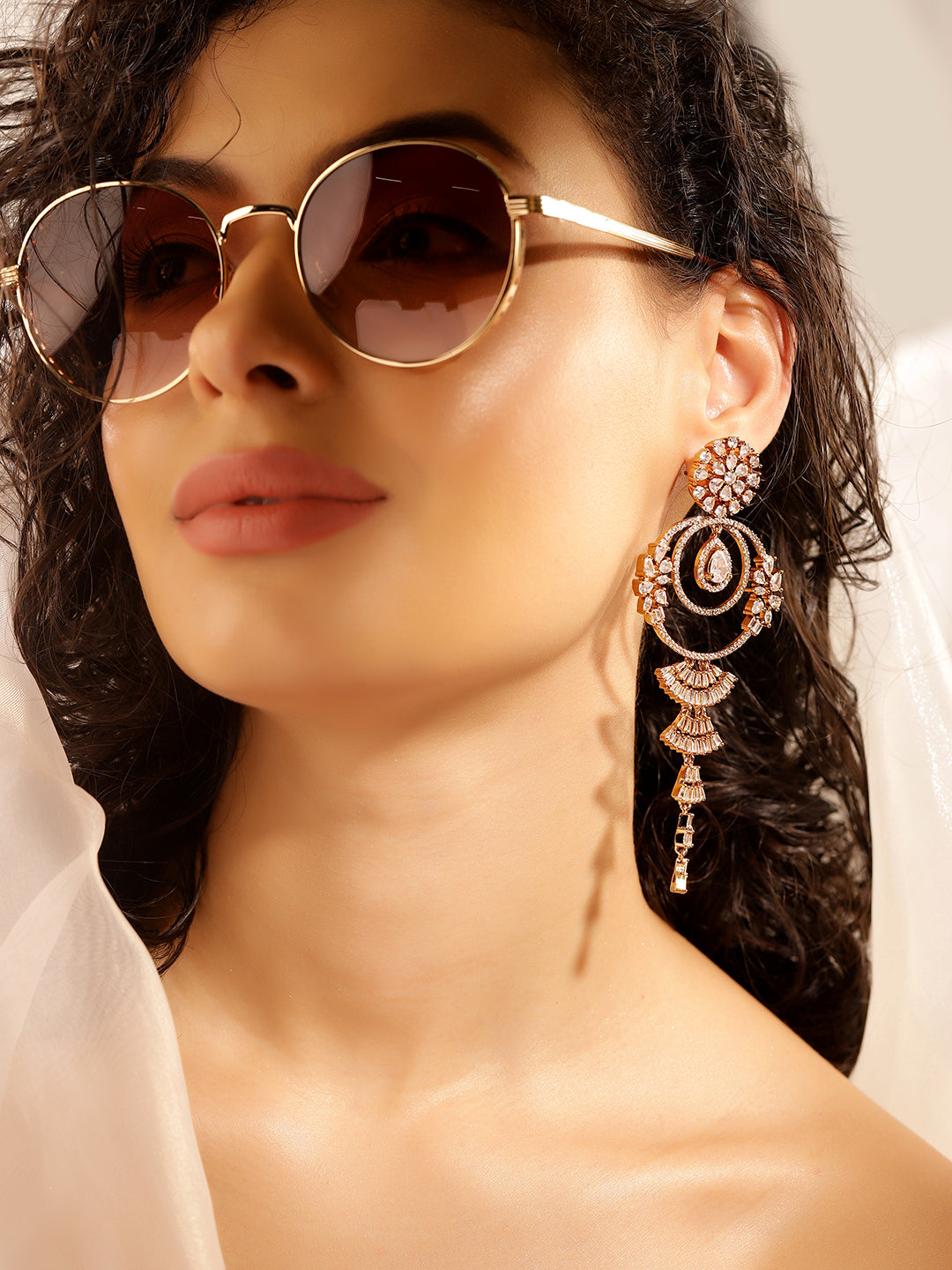 White Colour Gold Plated AD Drop Earring
