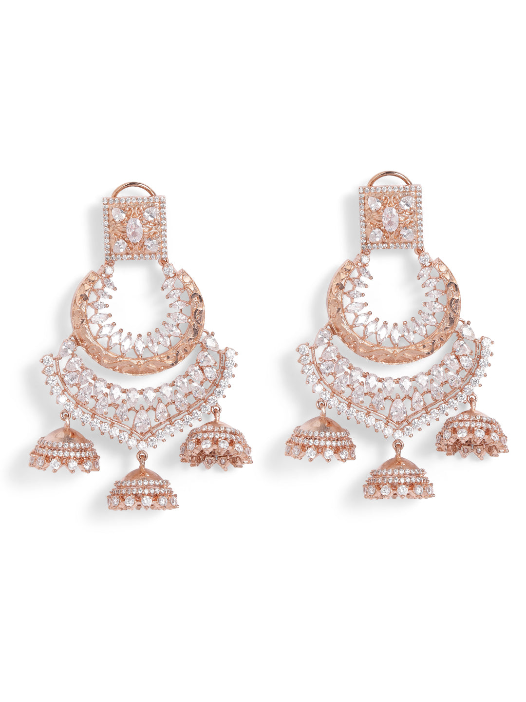 White Colour Rose Gold Plated AD Drop Earring