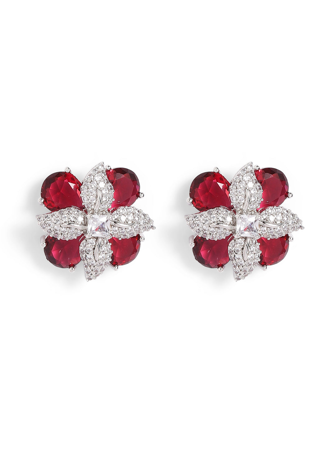 Pink Colour Silver Plated AD Studs Earring