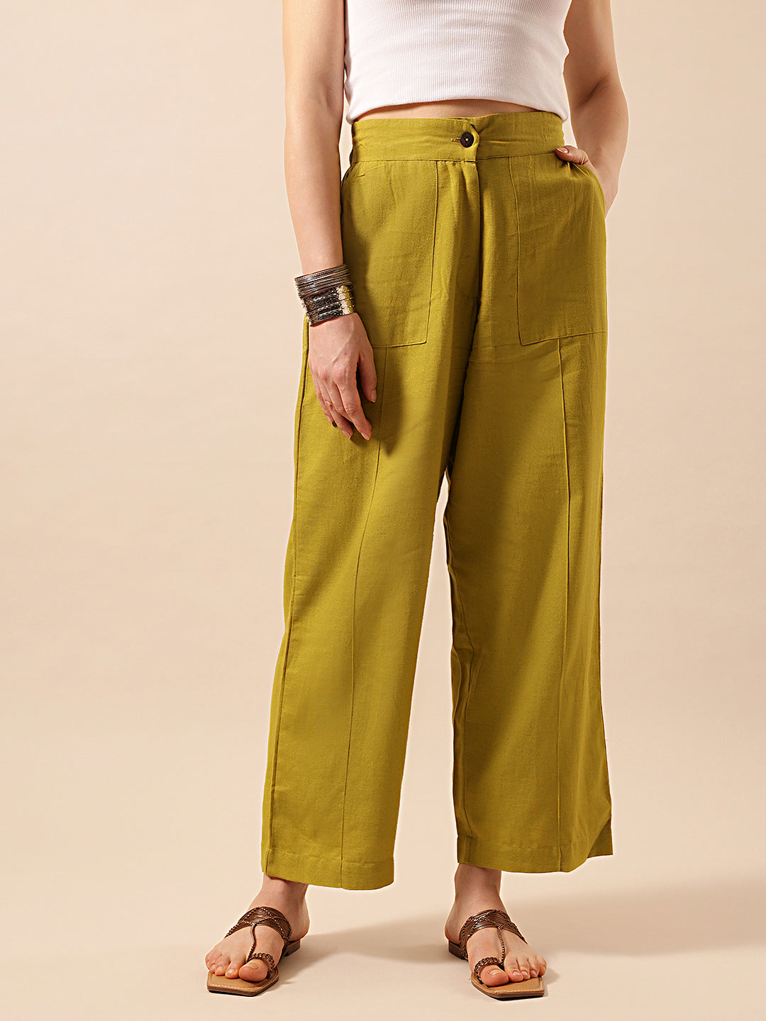 Comfy Dusty Olive  Flared Trouser