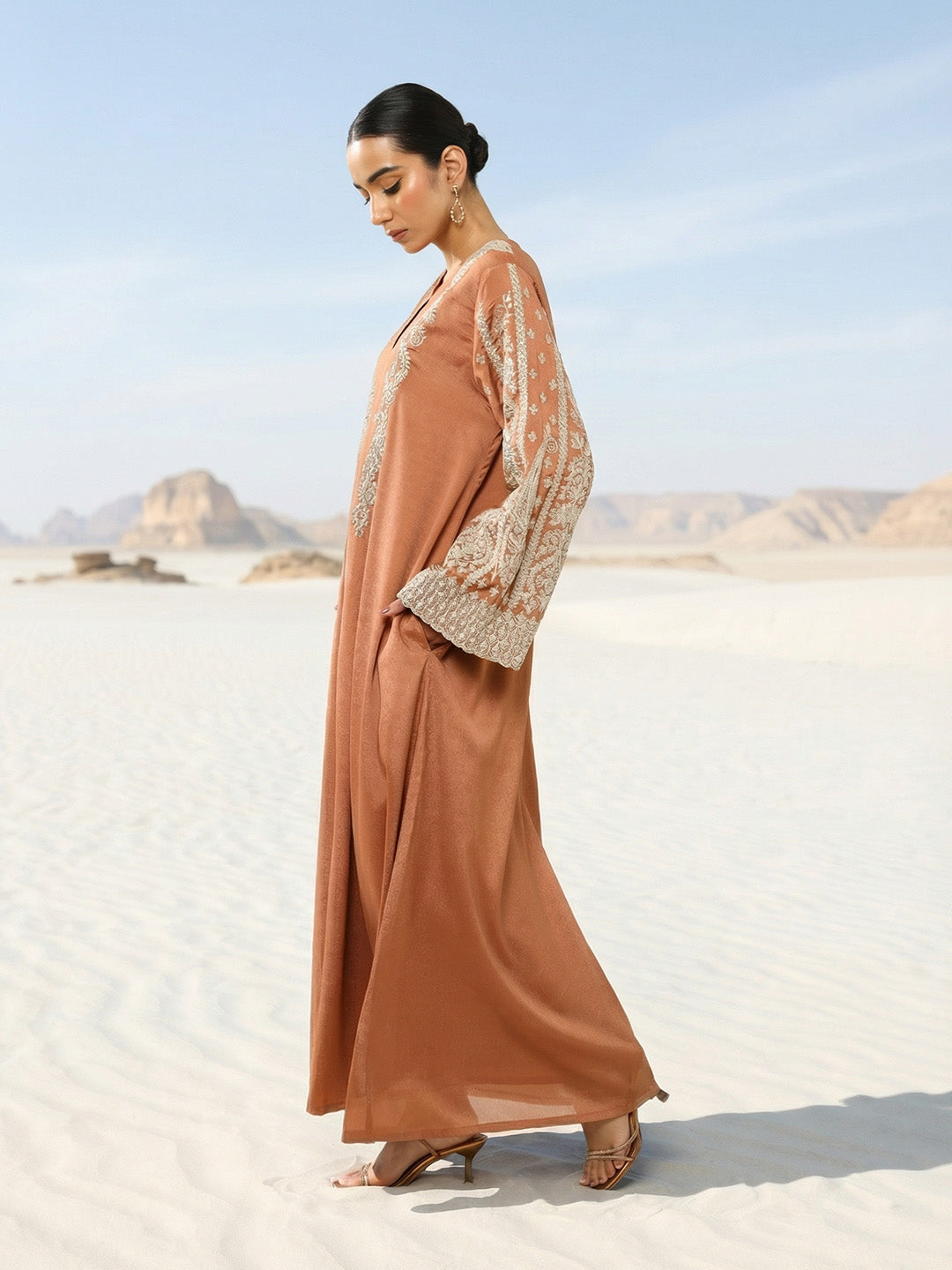 Rich Rust Relaxed  Embroidered Abaya