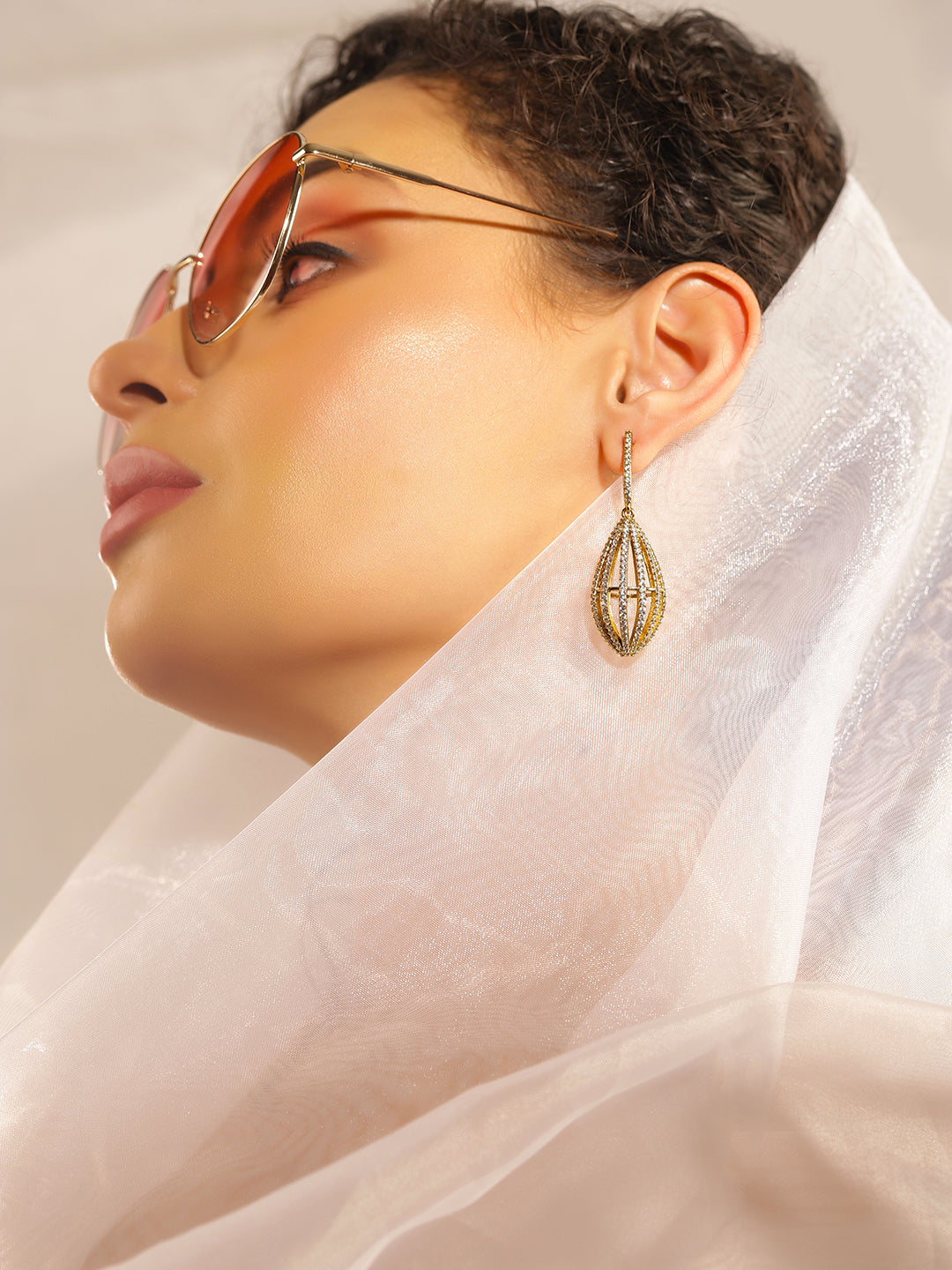 White Colour Gold Plated AD Drop Earring