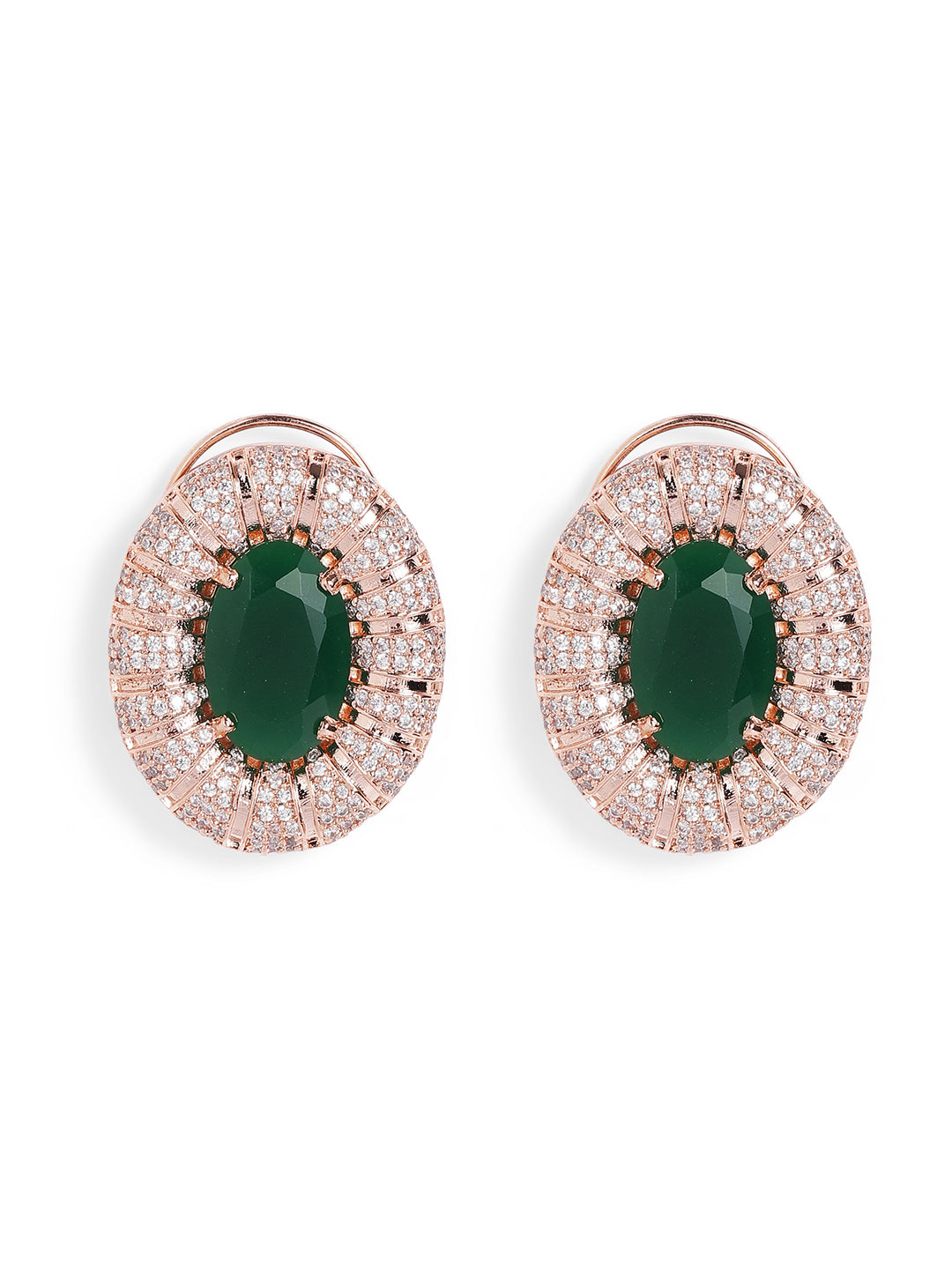 Green Colour Rose Gold Plated AD Studs Earring