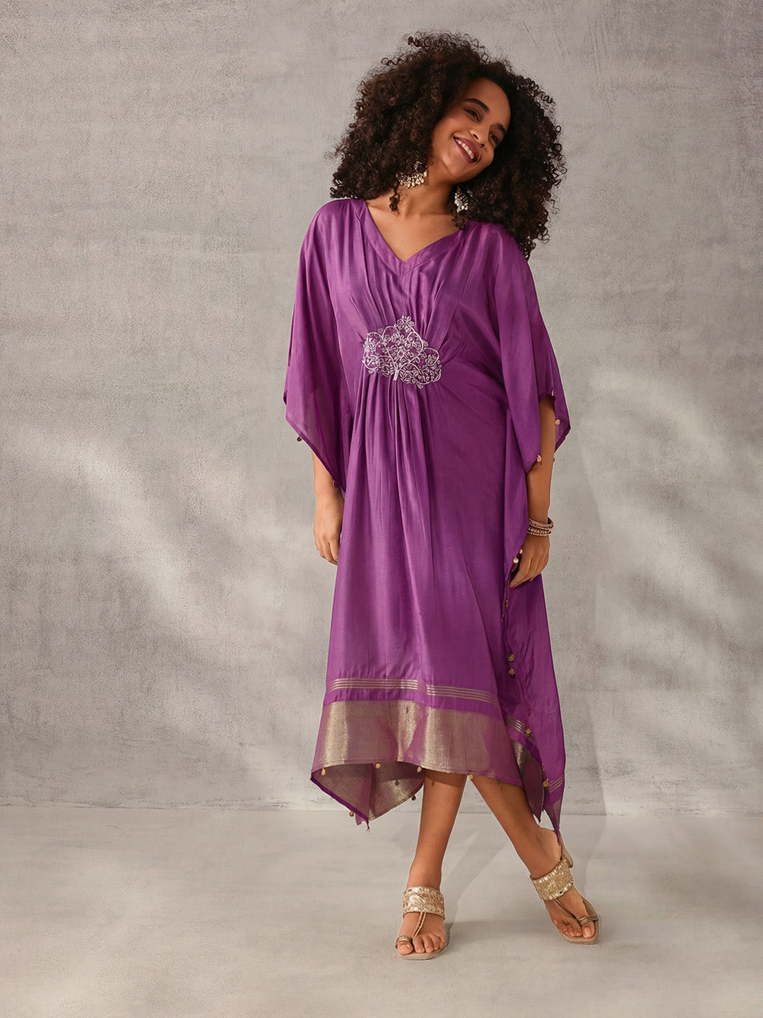 Rich Purple Silk Blend Ombre with Embroidered Kaftan