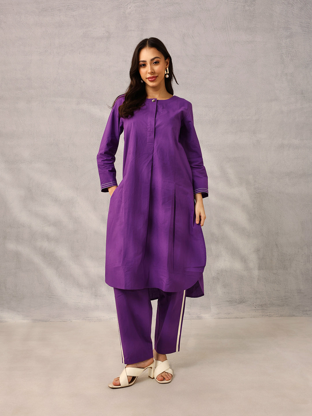 Purple Workwear  Tailored Solid Kurta with Trouser