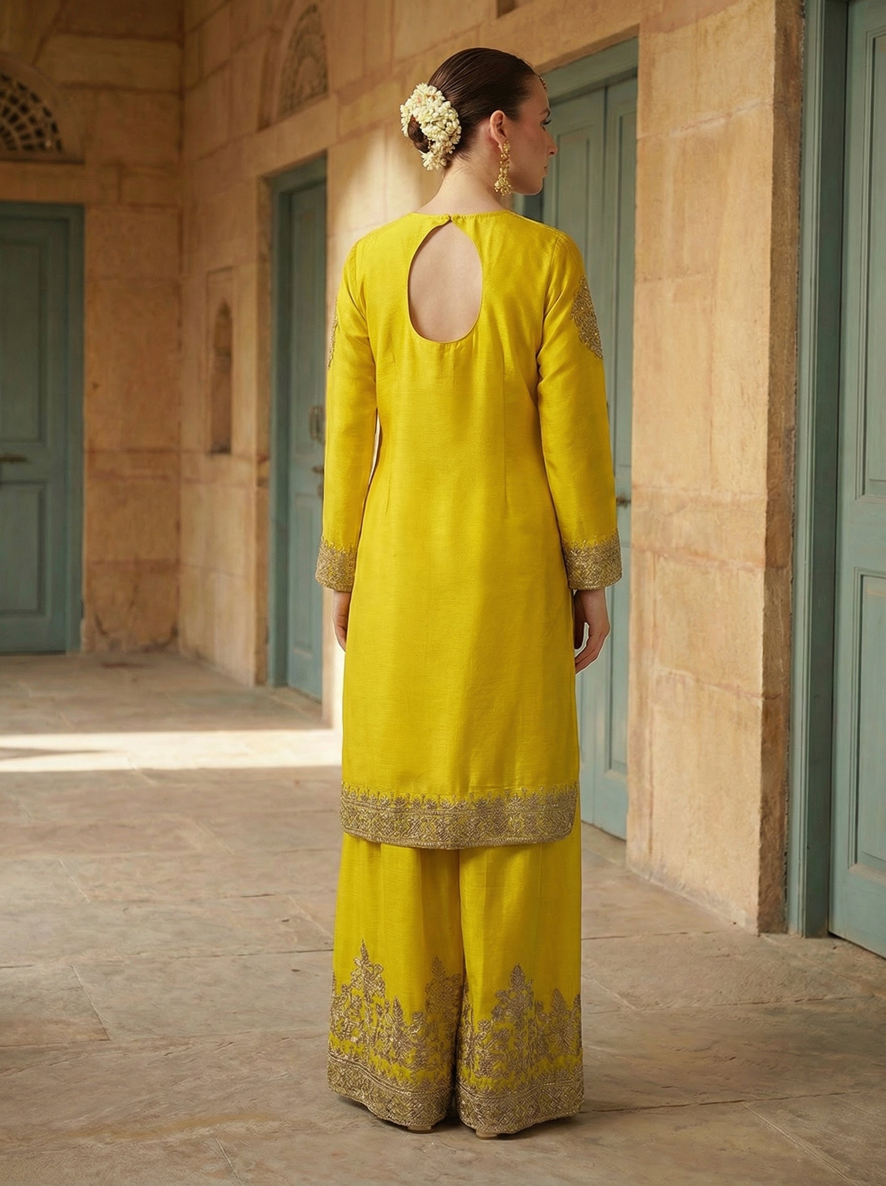 Rich Yellow Embroidered Straight Kurta sets