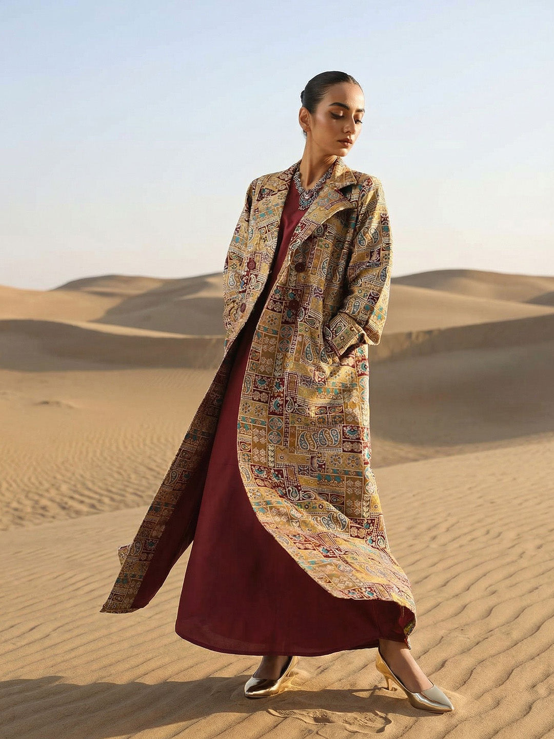 Rich Wine Relaxed Abaya With Hijab